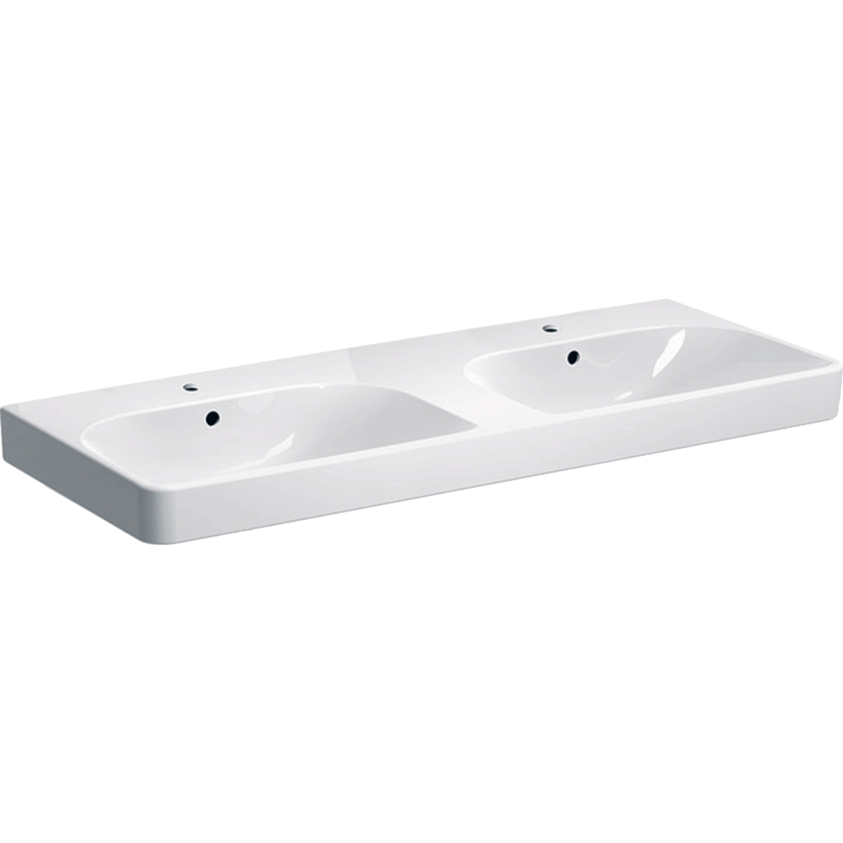 Geberit Smyle Square dubbele wastafel 120 cm 2 kraangaten met overloop 500.223.01.1 wit