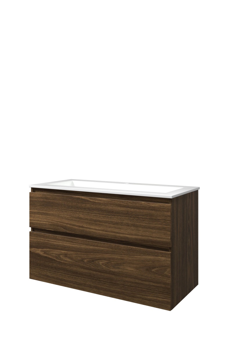 Proline set polystone Elegant wast. met 1 krgt. en onderk. a-sym. AGWC1001CA Cabana oak/Glans wit H620xB1000xD460