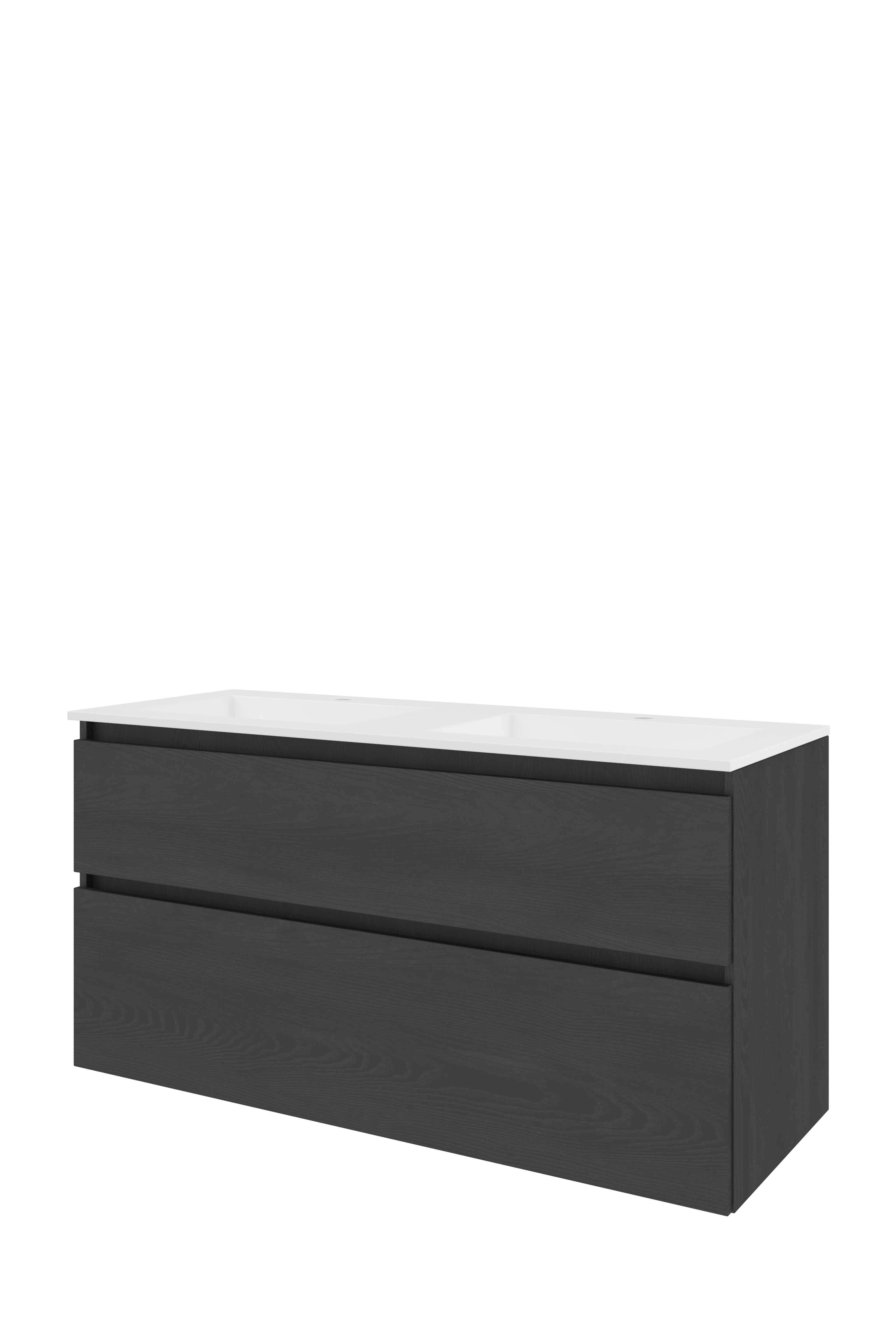 Proline Set polystone Elegant wast. met 2 kr.gaten en onderkast a-sym. AGWC120D2BO Black oak/Glans wit 1200x460x620