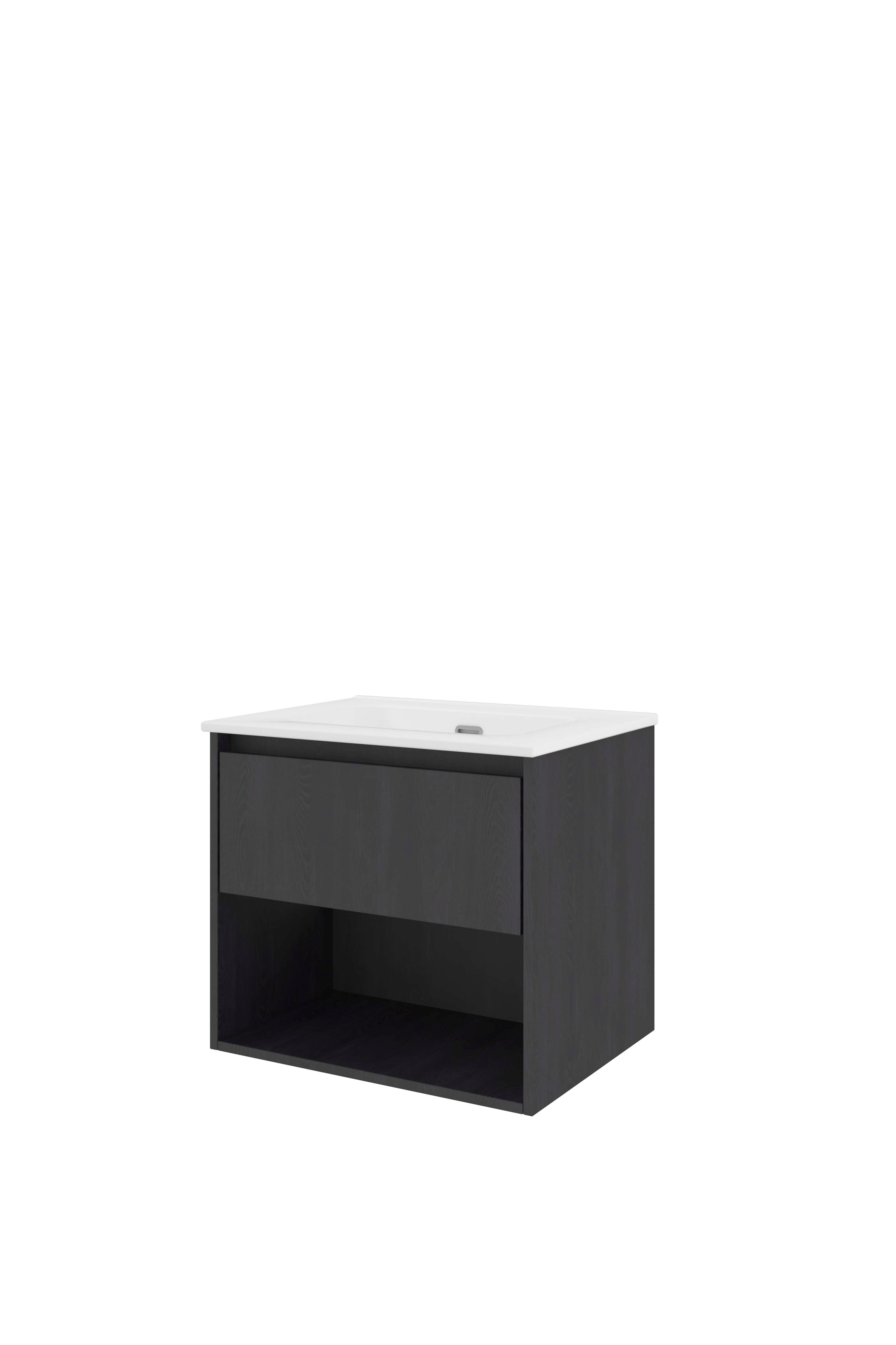 Proline Set porselein Elegant wast. z. krgt. en onderkast met schap TGWA600BO Black oak/Glans wit 600x460x540
