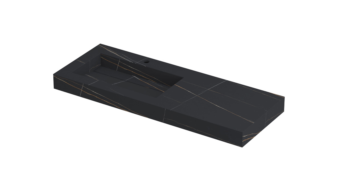 INK Pitch wast. keramische slab L m. drain + front + side skirts 1 krgt. H90xB1200xD450 Lauren black mat / 210532