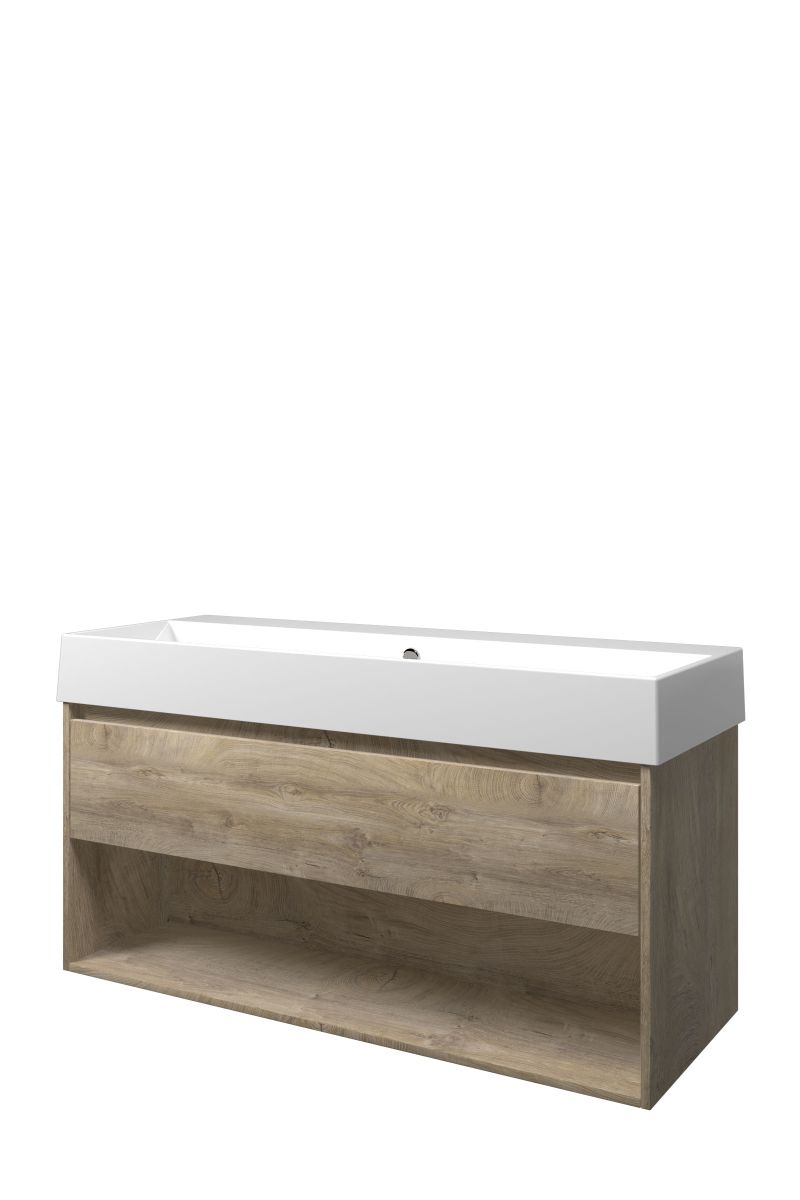 Proline set porselein Loft wast. z. krgt. en onderk. met schap ZGWA1200RO Raw oak/Glans wit H620xB1200xD460