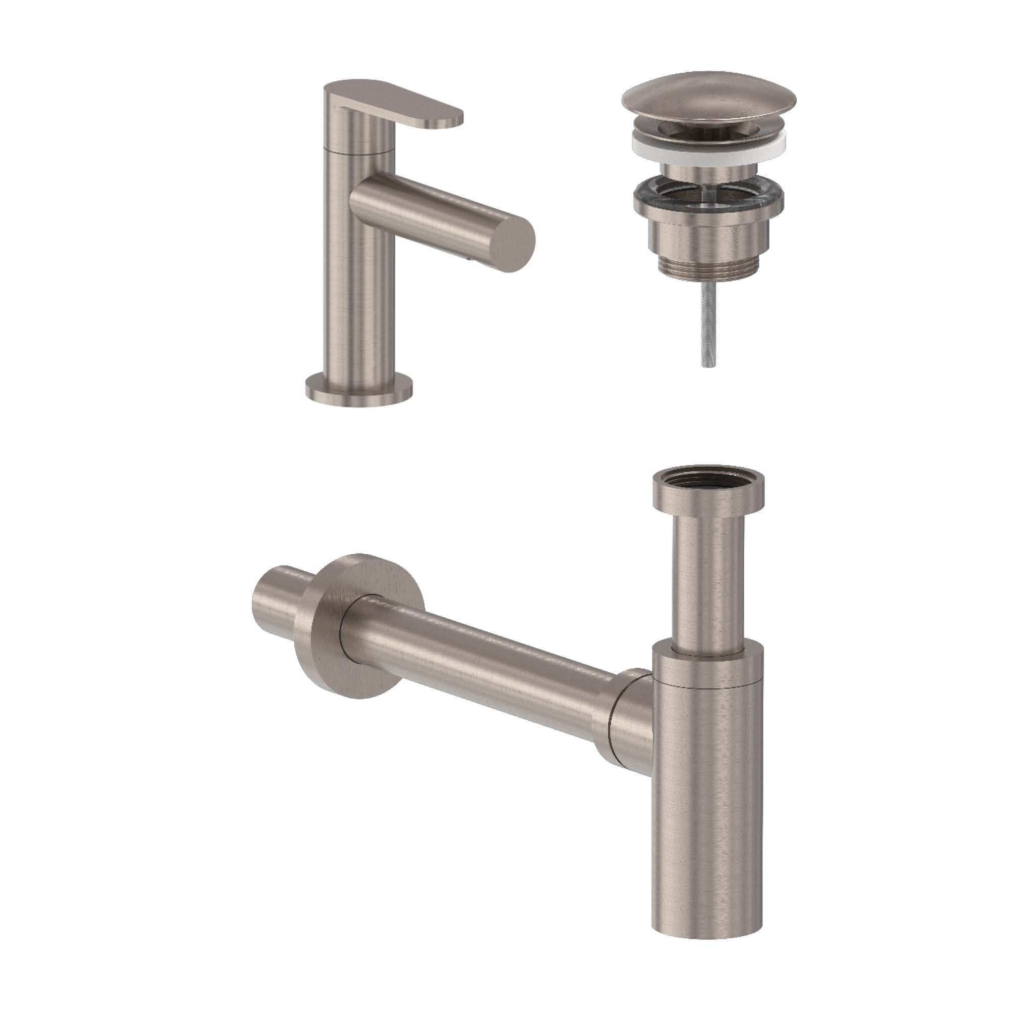 MAY Forma set Fonteinkraan model S plug always open en designsifon 6803103 Geborsteld nickel PVD