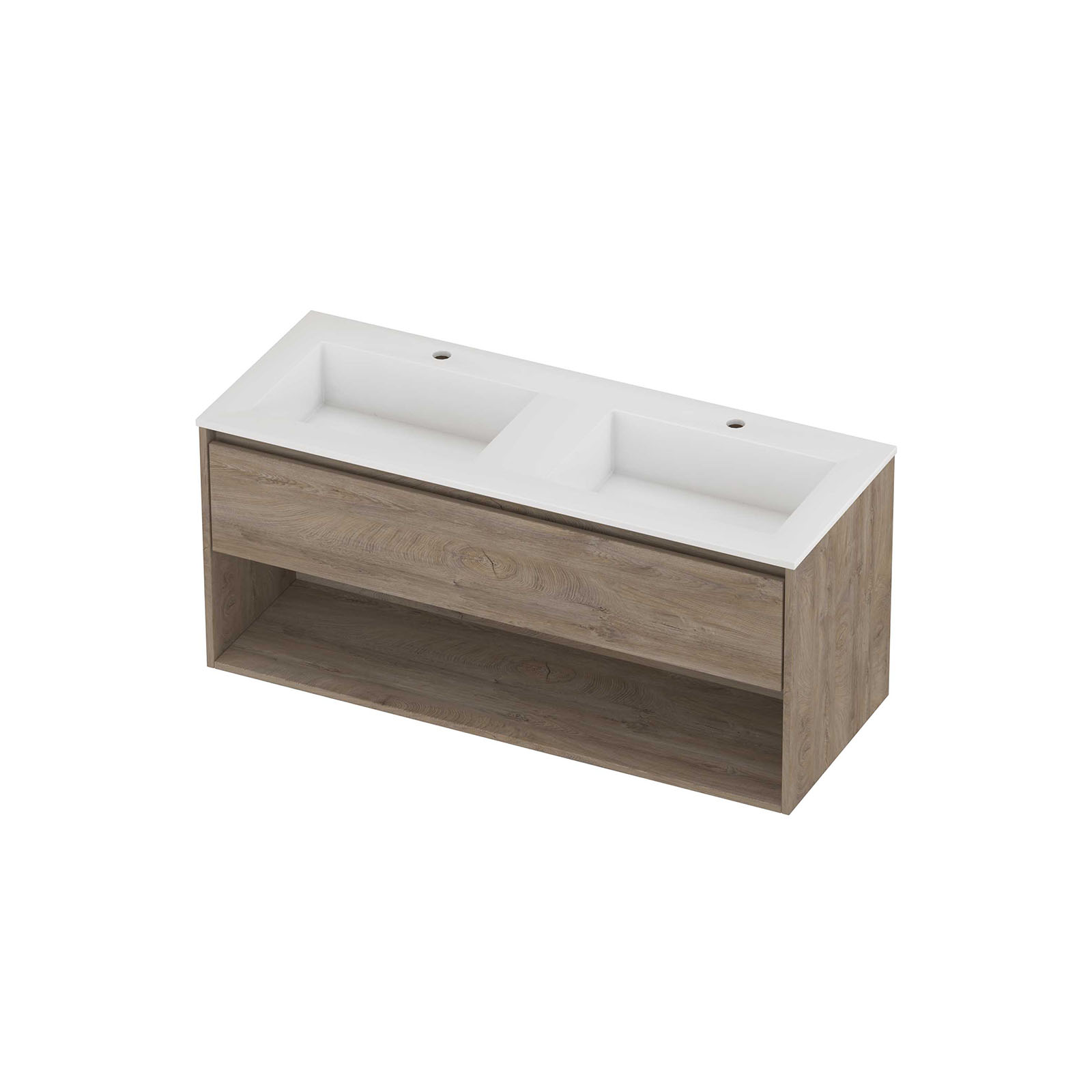 Proline set polystone Elegant wast. met 2 krgt. en onderk. met schap AGWA120D2RO Raw oak/Glans wit H540xB1200xD460