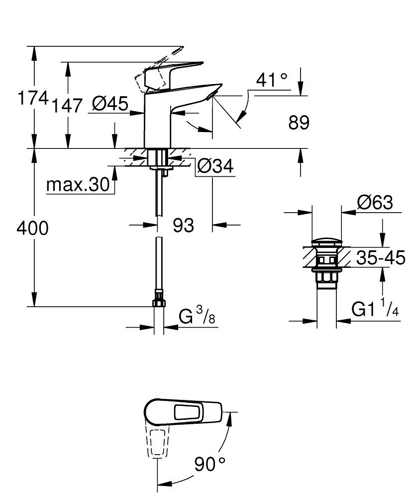 Grohe Bauloop S-Size wastafelmengkraan Es Push open 23883001