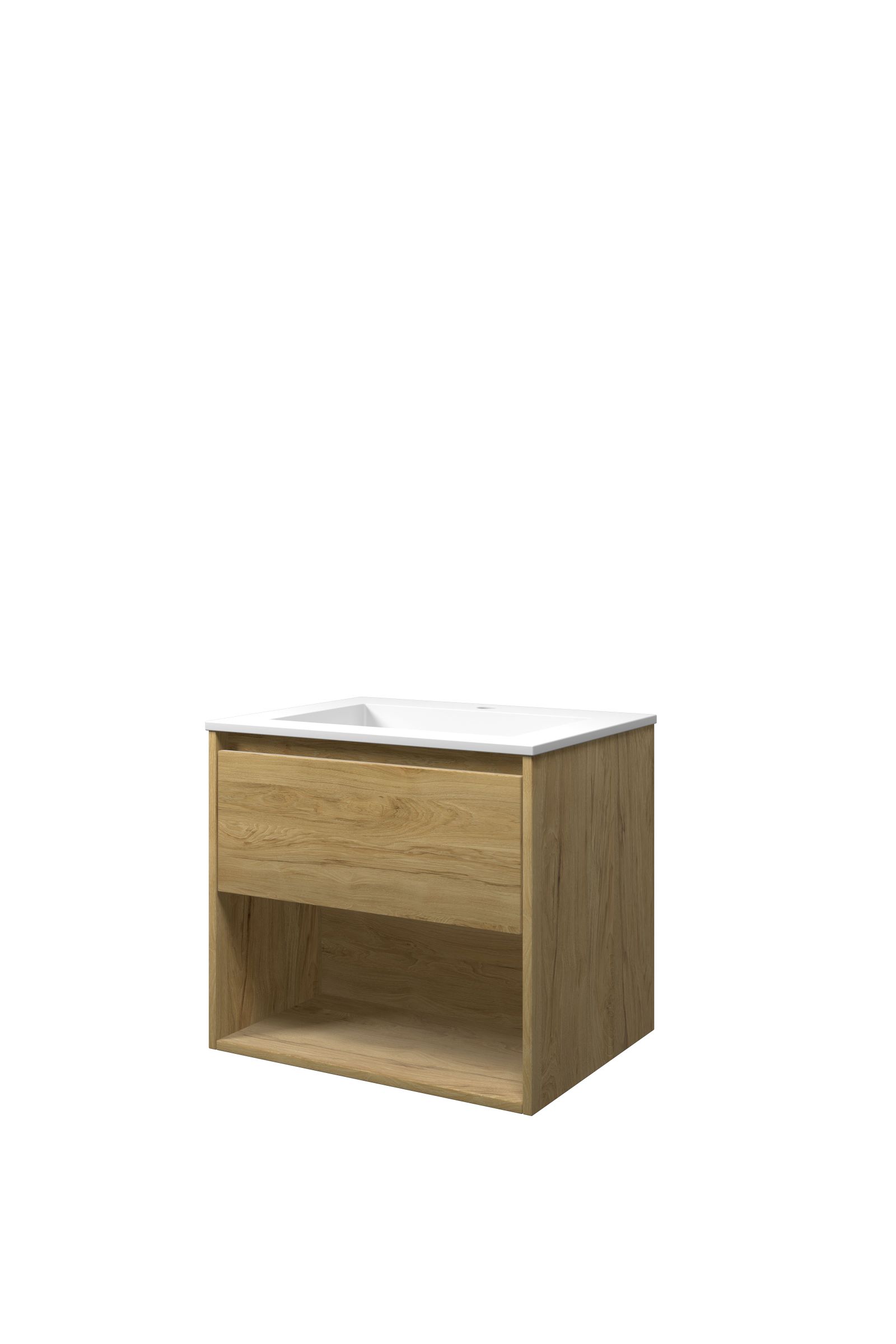 Proline set polystone Elegant wast. met 1 krgt. en onderk. met schap AMWA601IO Ideal oak/Mat wit H540xB600xD460