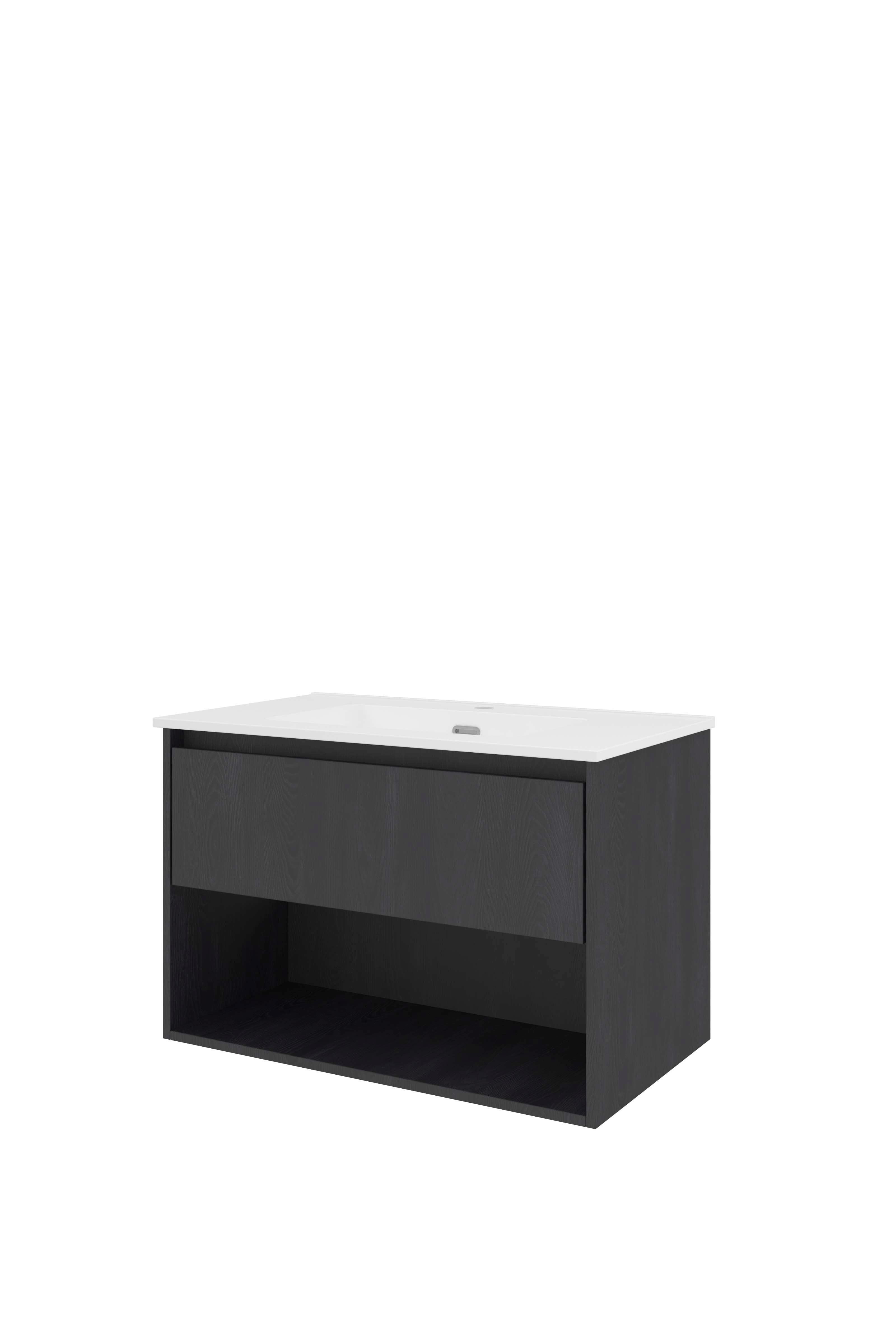 Proline Set porselein Elegant wast. met 1 krgt. en onderkast met schap TGWA801BO Black oak/Glans wit 800x460x540