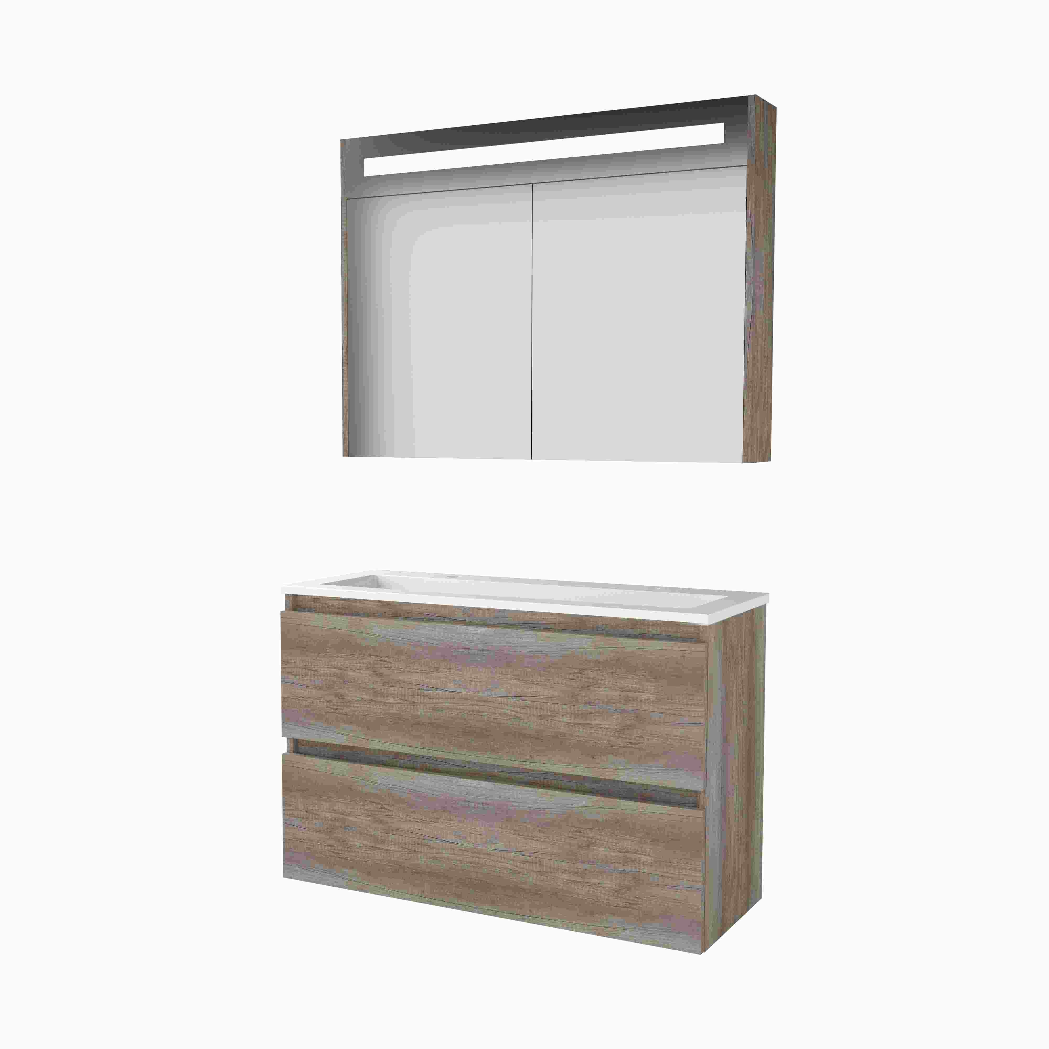 Basic Premium 39 set 100x39cm greepl. 2 la Acryl wast. 2 krgt incl. kast m. verl. P39GL100A2SO Scotch Oak