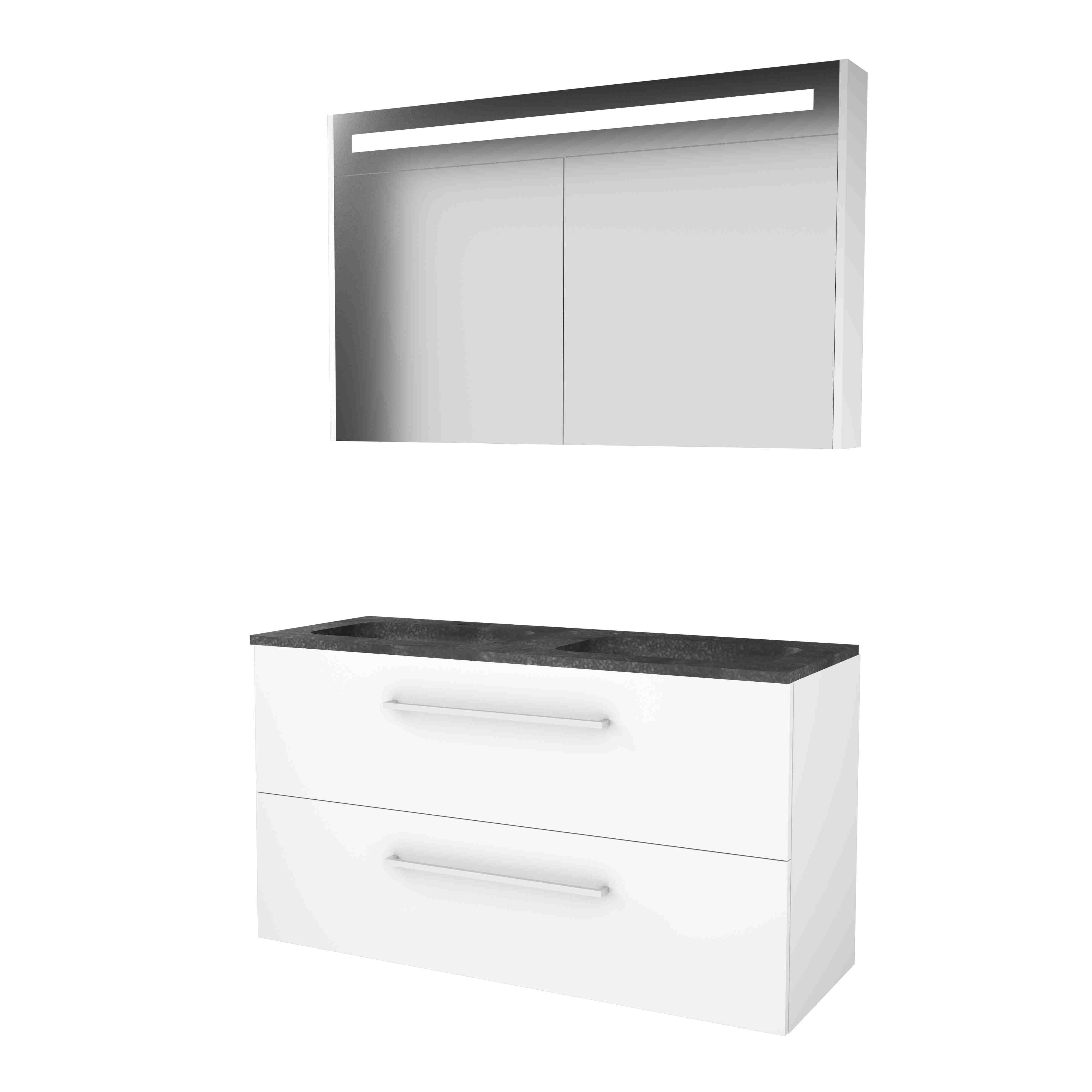 Basic Prem. 46 onderk. m. gr. incl. 2 la + hardst. wast. incl. 2 krgt. incl. sp.kast m. geint. Led B1200xD460 Ice White / 1813411