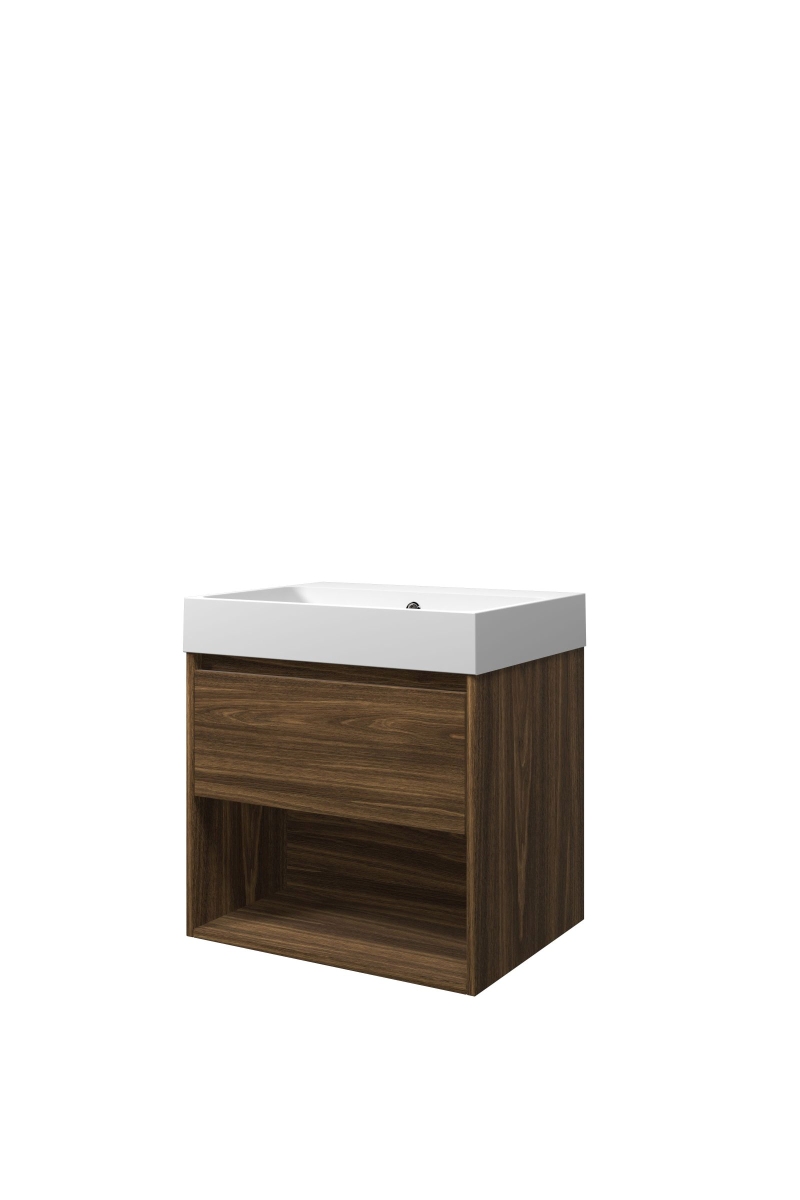 Proline set polystone Loft wast. z. krgt. en onderk. met schap PMWA600CA Cabana oak/Mat wit H620xB600xD460