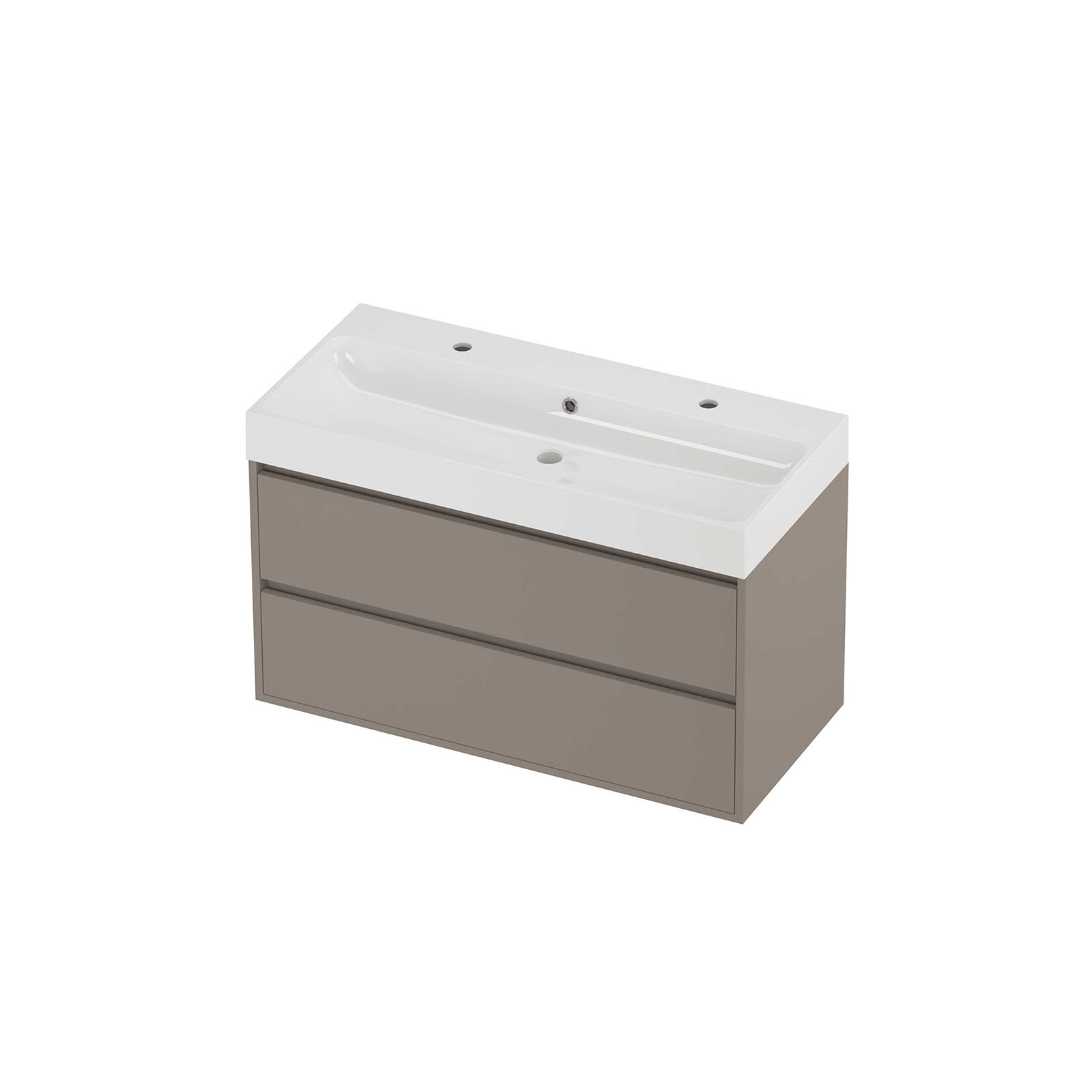 Proline Set polystone Loft wast. met 2 krgt. en onderk. greepl. 2 la sym. in kader PGWE1002CB Glans wit/Clay beige 100x46x62