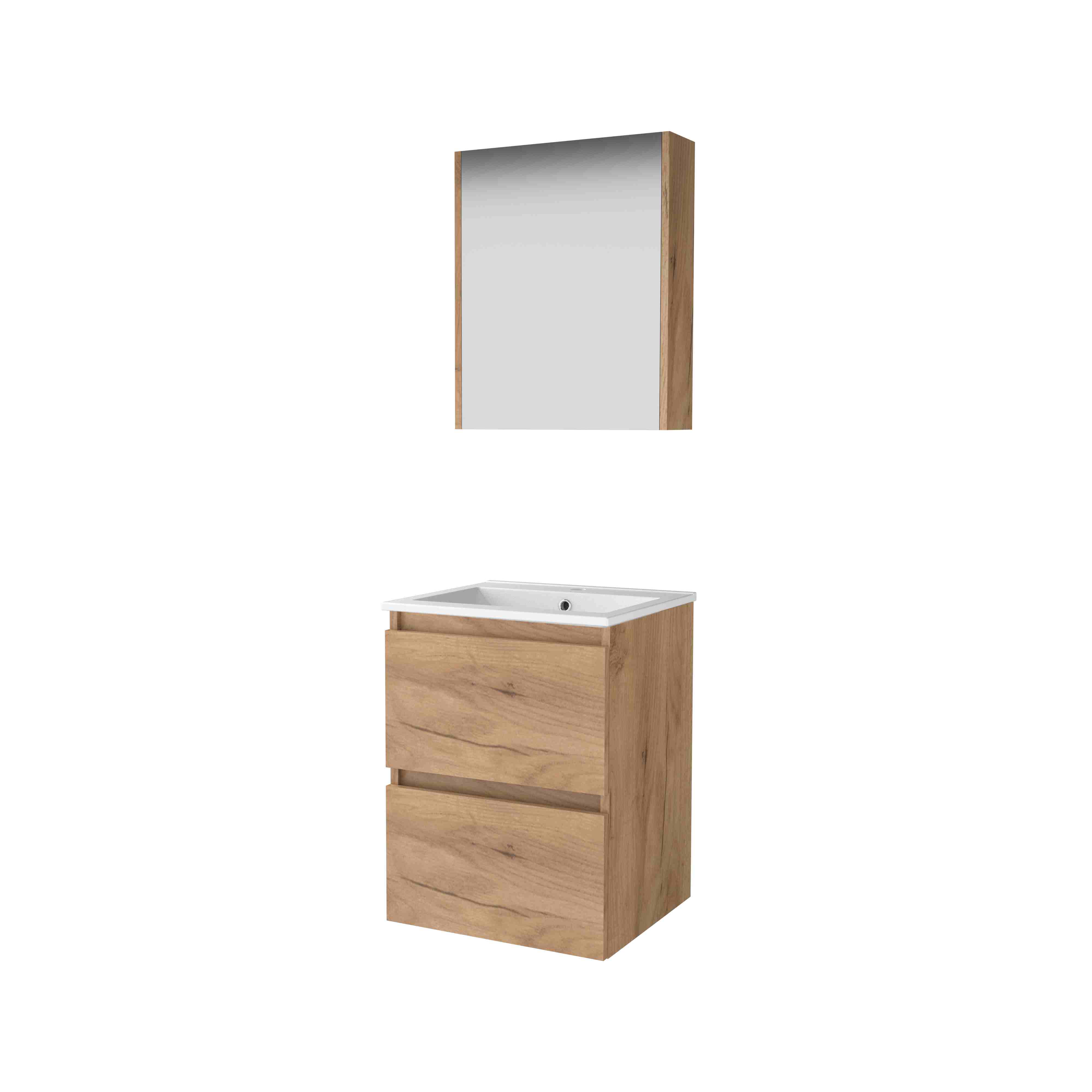 Basic Comfort 46 set 50x46cm greepl. 2 la keram. wast. 1 krgt. incl. kast C46GL50PWO Whisky Oak