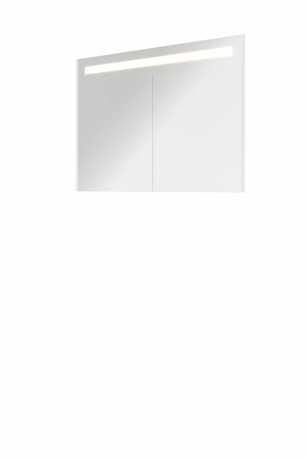 Proline spiegelkast Premium met geint. LED verl. 2 deuren 1809454 Glans wit H740xB1000xD140