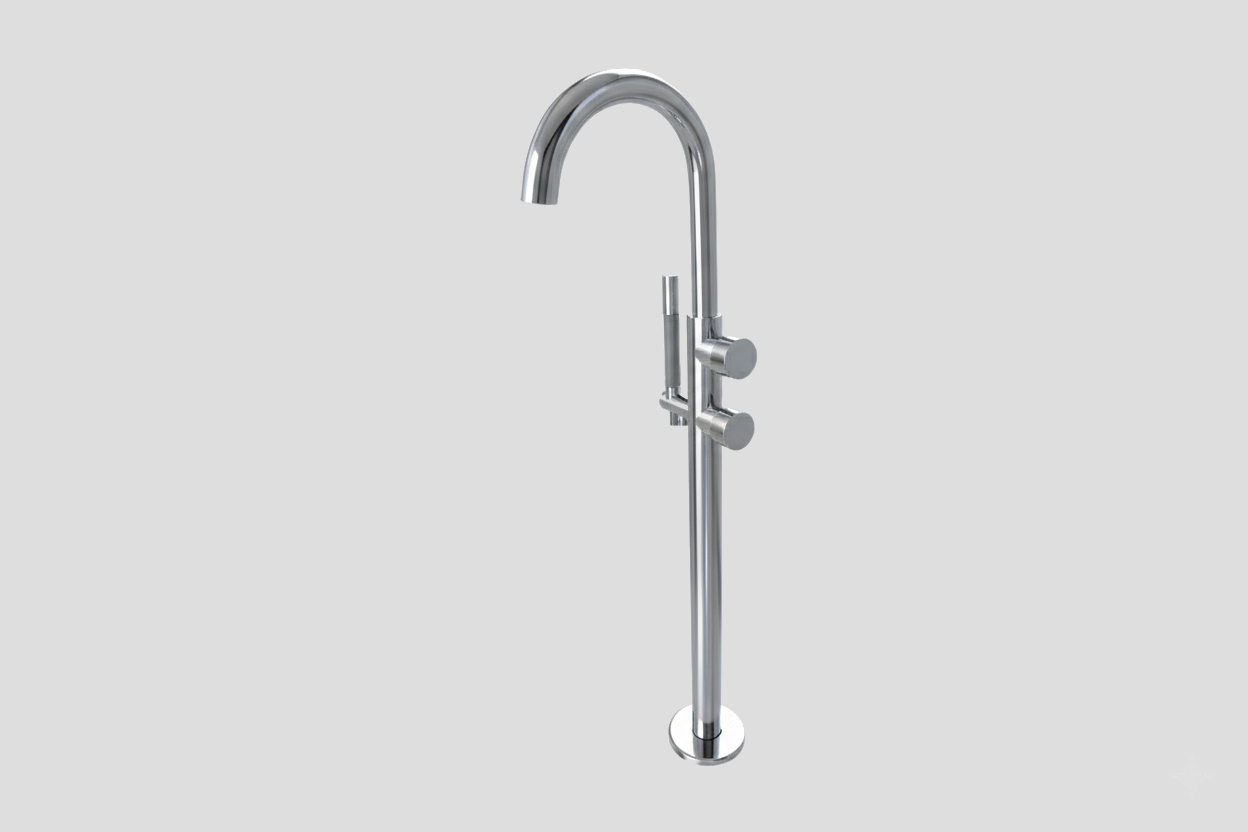 Lagoo Vrijstaande highflow badmengkraan afbouwdeel met draaibare uitloop 2 mengkranen en handdouche G3214CH Chrome