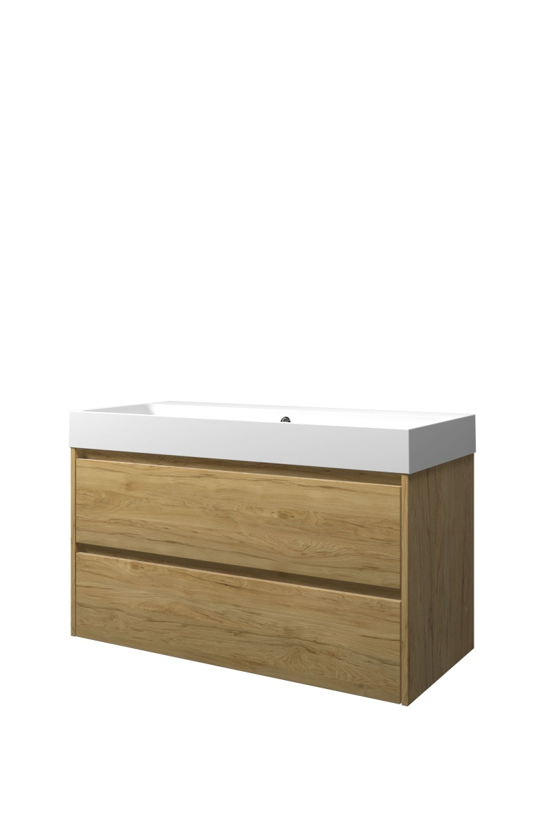 Proline set polystone Loft wast. z. krgt. en onderk. sym. PMWB1000IO Ideal oak/Mat wit H620xB1000xD460