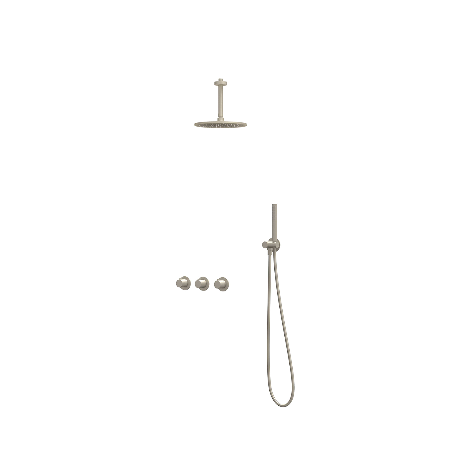 IVY Pact set 2 stopkr. pl.b. 15cm R25cm verst. steun m. geint. uitl. slang 150cm + staaf CSP4GNAEBC Geborsteld nickel PVD