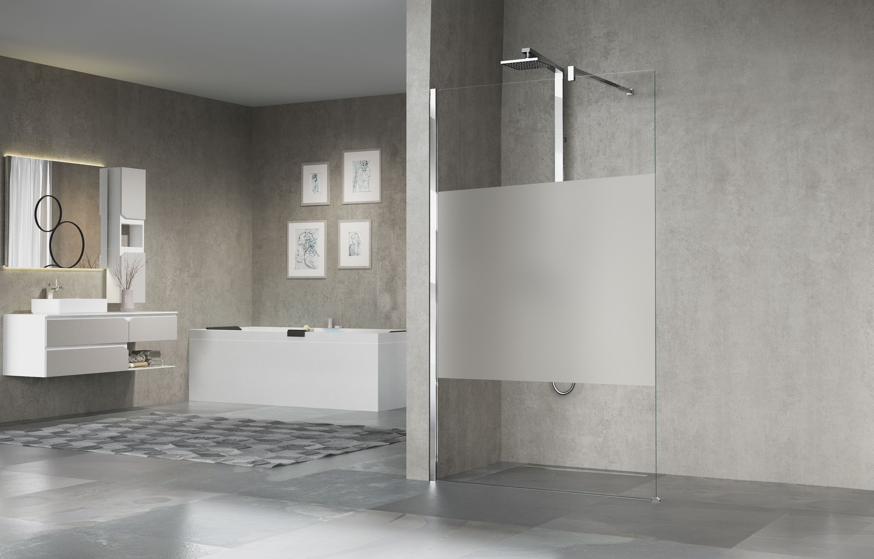 Novellini Giada h 130 inloopdouche ver.127-128.5 cm band satin motief chroom GIADAH13044K