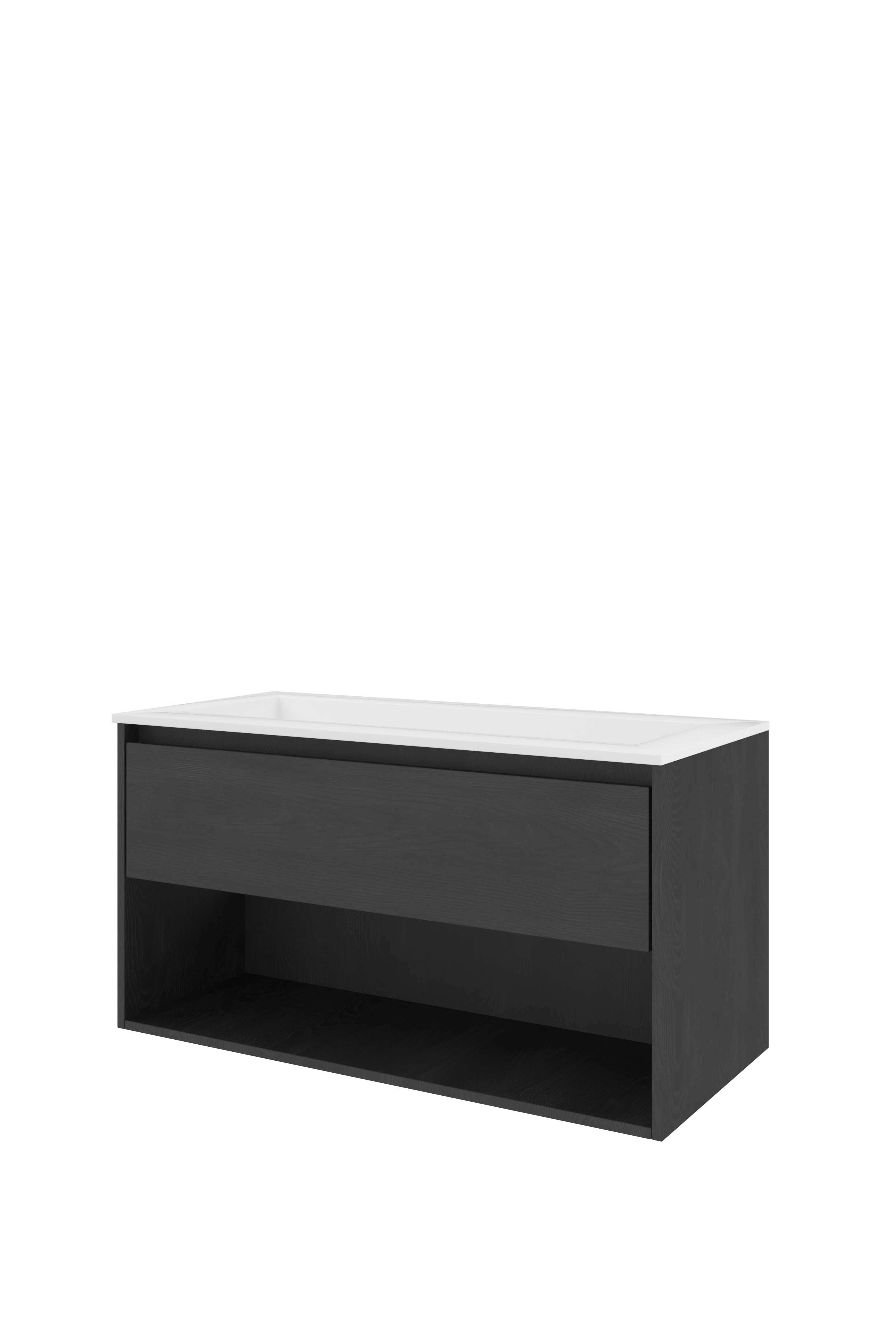 Proline Set polystone Elegant wast. z. krgt. en onderkast met schap AGWA1000BO Black oak/Glans wit 1000x460x540