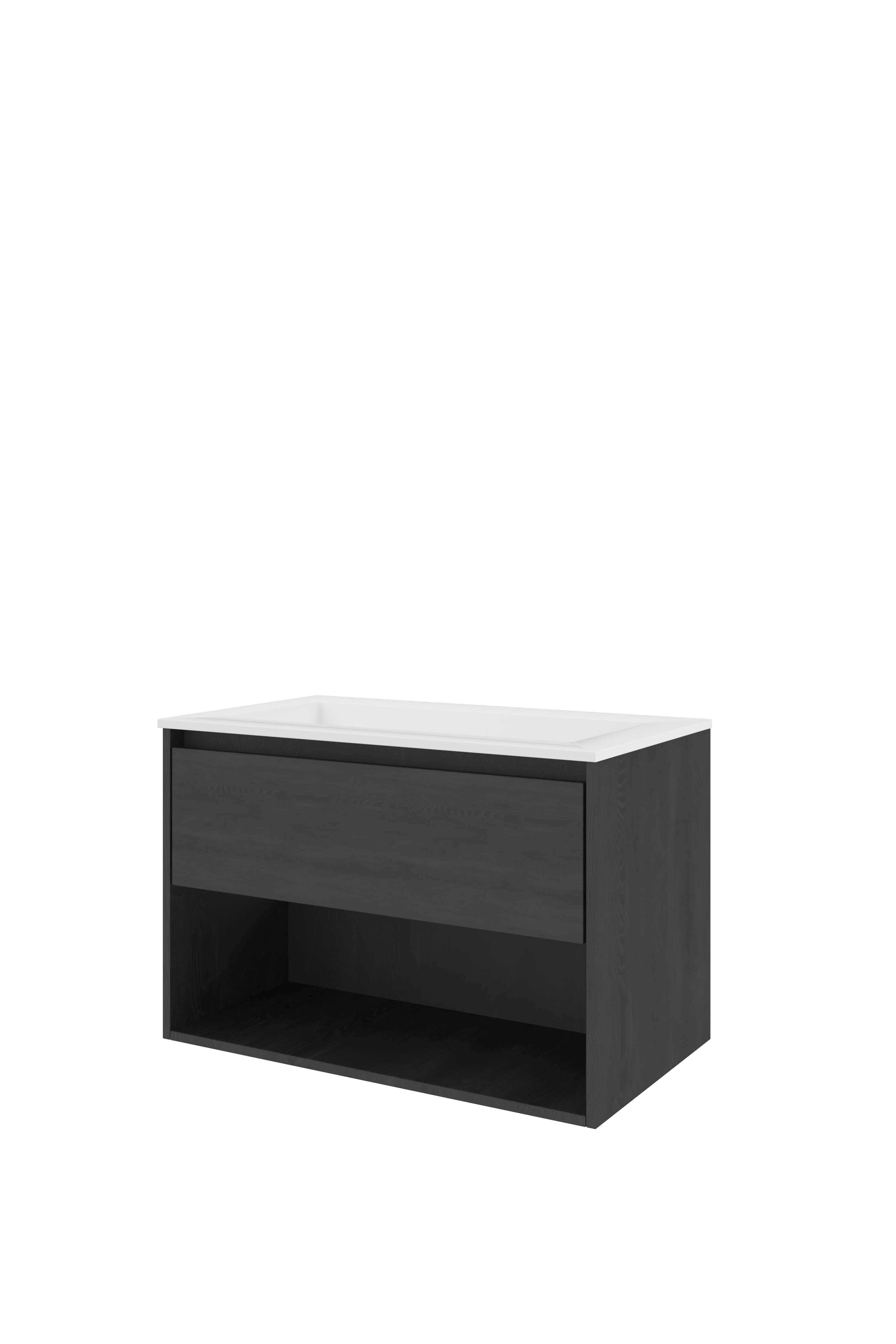 Proline Set polystone Elegant wast. z. krgt. en onderkast met schap AGWA800BO Black oak/Glans wit 800x460x540