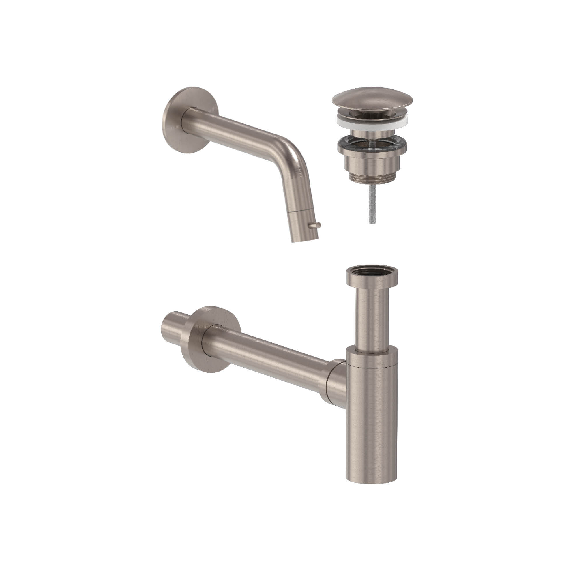 MAY Stilo set Fonteinkraan wandmodel plug always open en sifon 6803653 Geborsteld nickel PVD