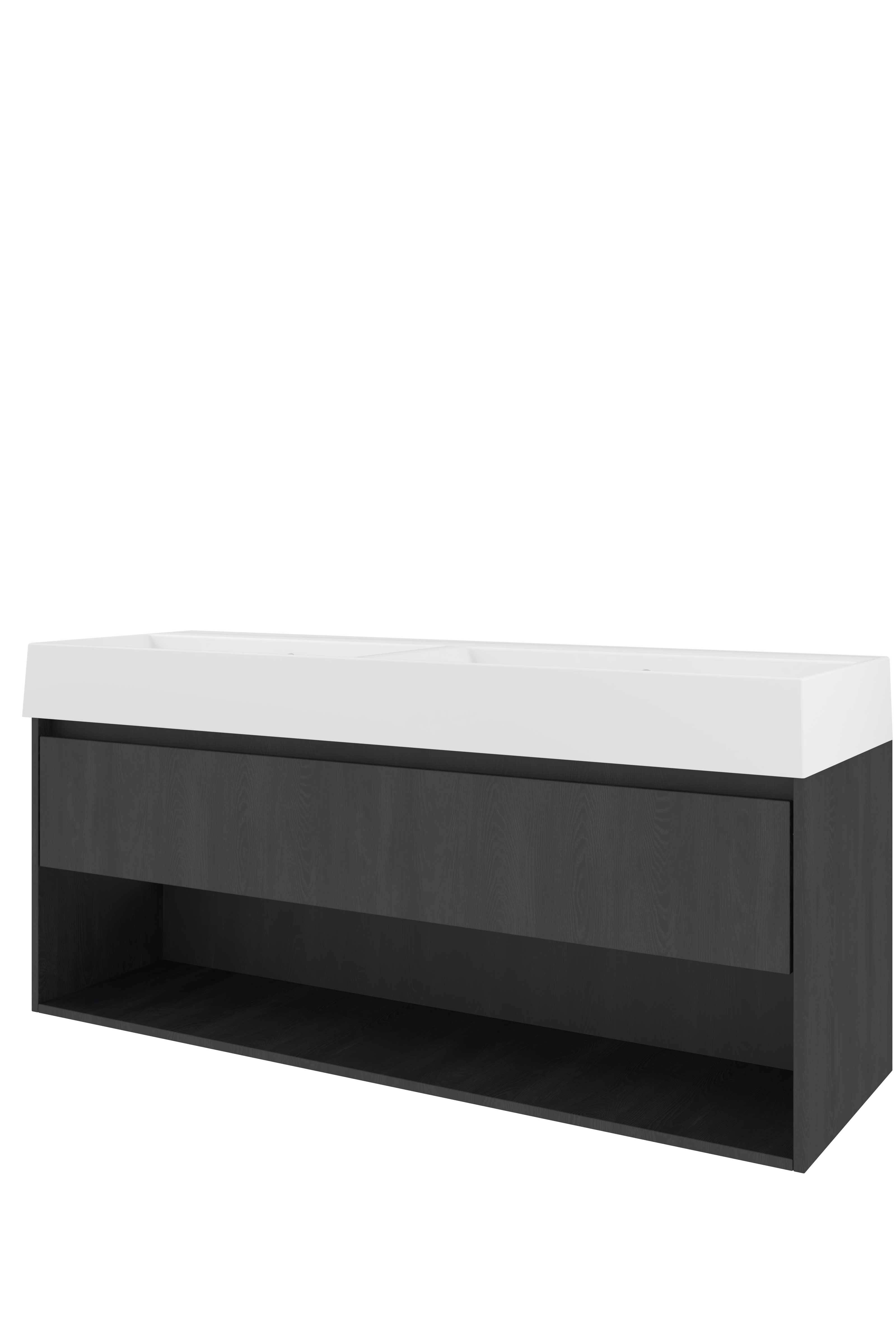 Proline Set porselein Loft wast. z. krgt. en onderkast met schap ZGWA1400BO Black oak/Glans wit 1400x460x650