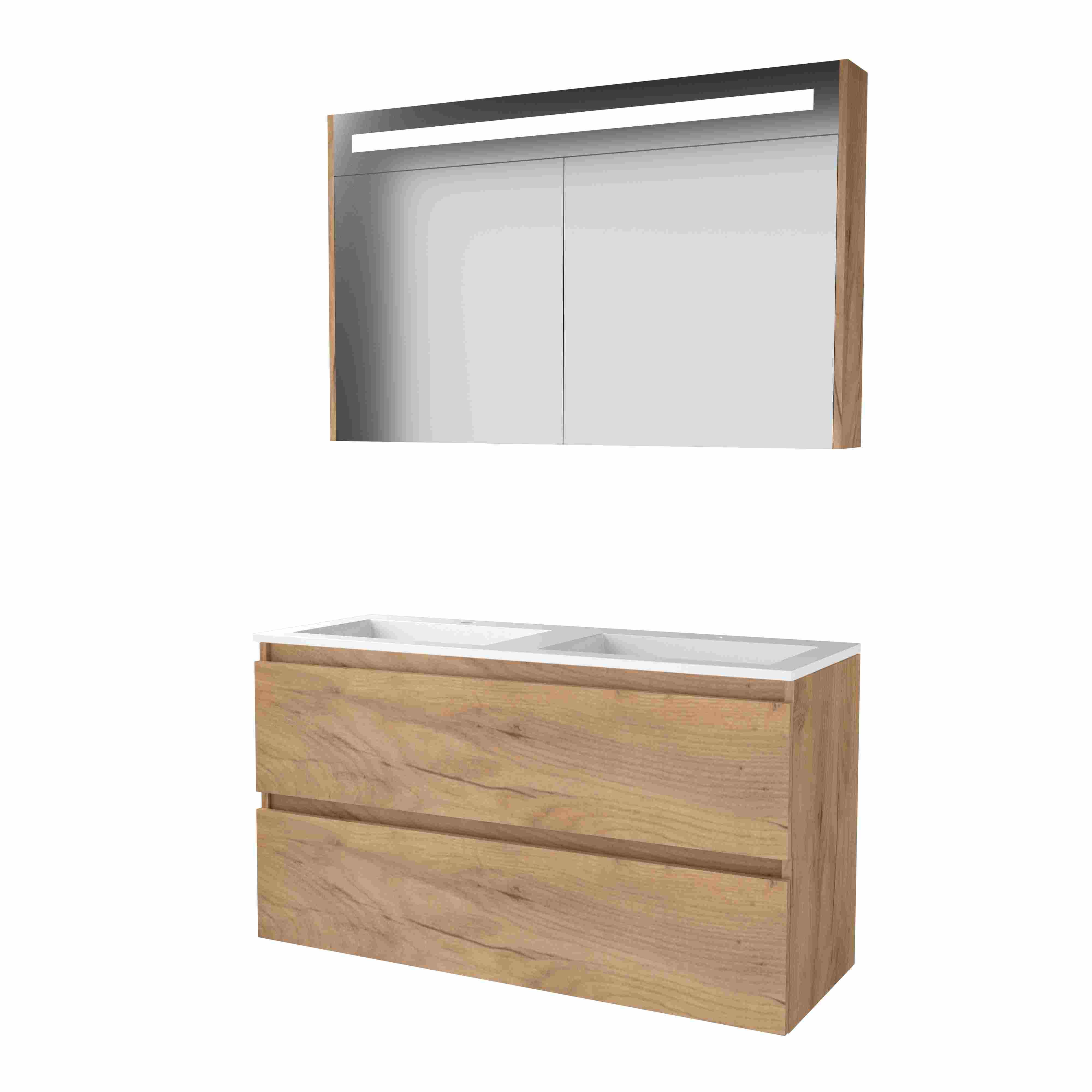 Basic Premium 46 set 120x46cm greepl. 2 la Acryl wast. 2 krgt incl. kast m. verl. P46GL1202A2WO Whisky Oak