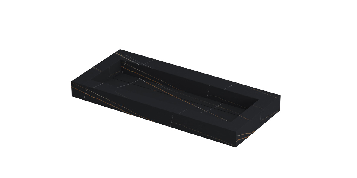 INK Pitch wast. keramische slab centraal m. drain + front + side skirts zonder krgt. H90xB1000xD450 Lauren black mat / 210342