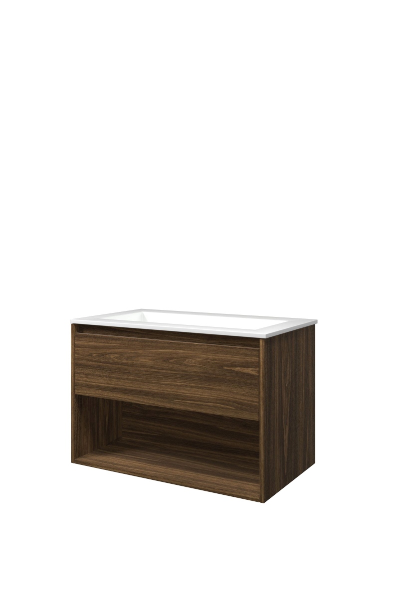 Proline set polystone Elegant wast. z. krgt. en onderk. met schap AGWA800CA Cabana oak/Glans wit H540xB800xD460