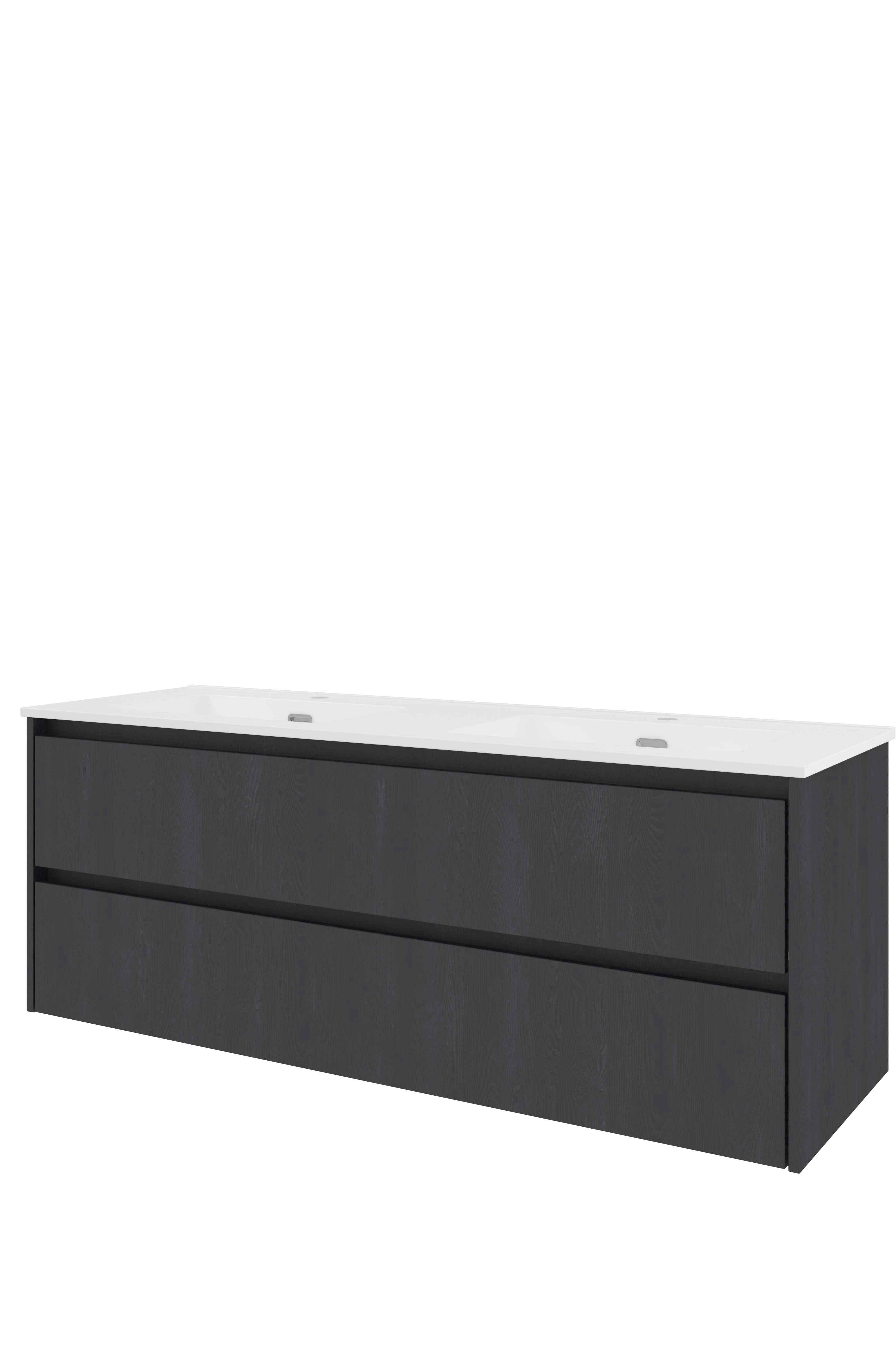 Proline Set porselein Elegant wast. dubbel met 2 kr.gaten en onderkast sym. TGWB1402BO Black oak/Glans wit 1400x460x540