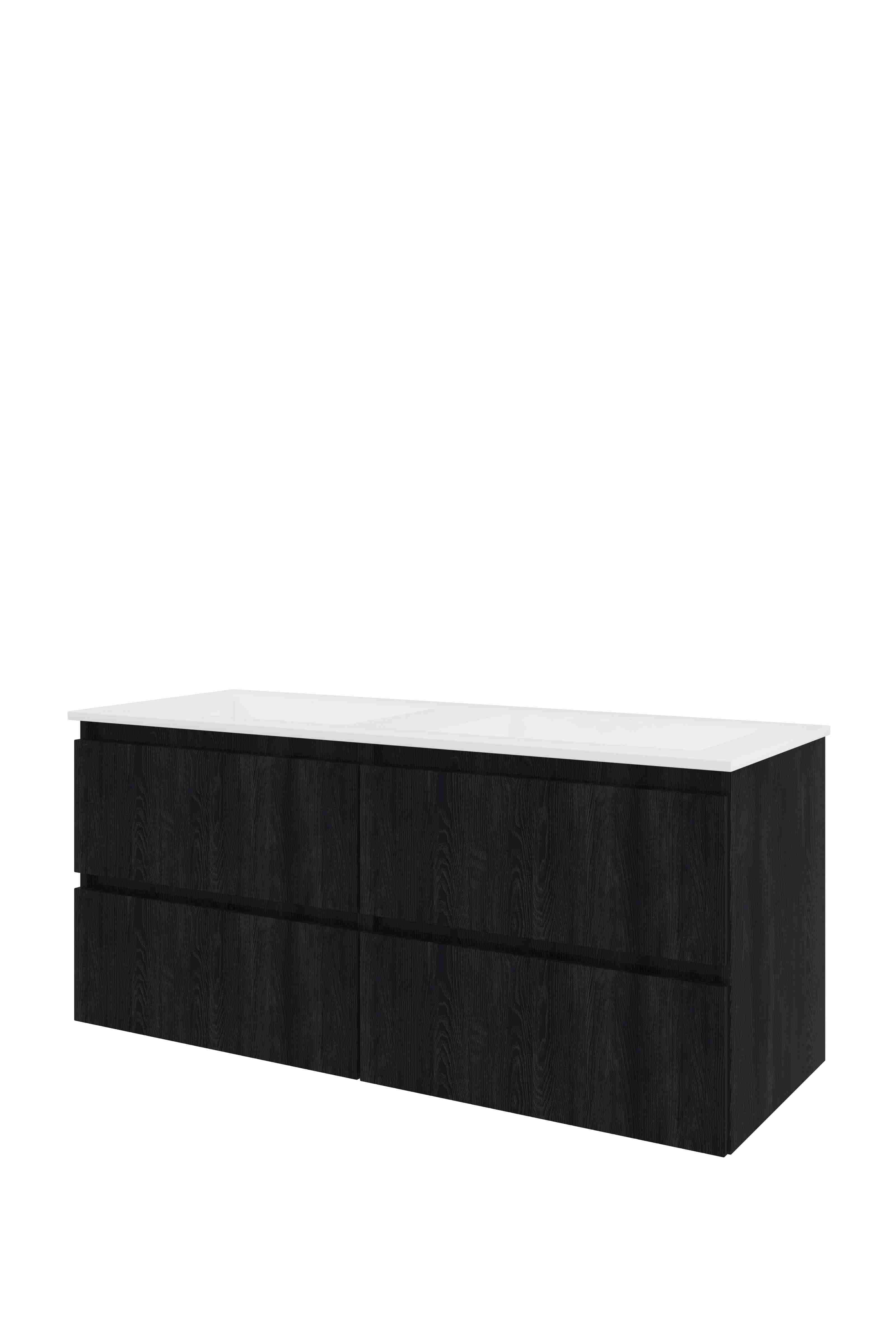Proline Set polystone Elegant wast. z. kr.gaten en onderkast 4 laden sym. gefr. AMWD2x600CH Charcoal oak/Mat wit 1200x460x540