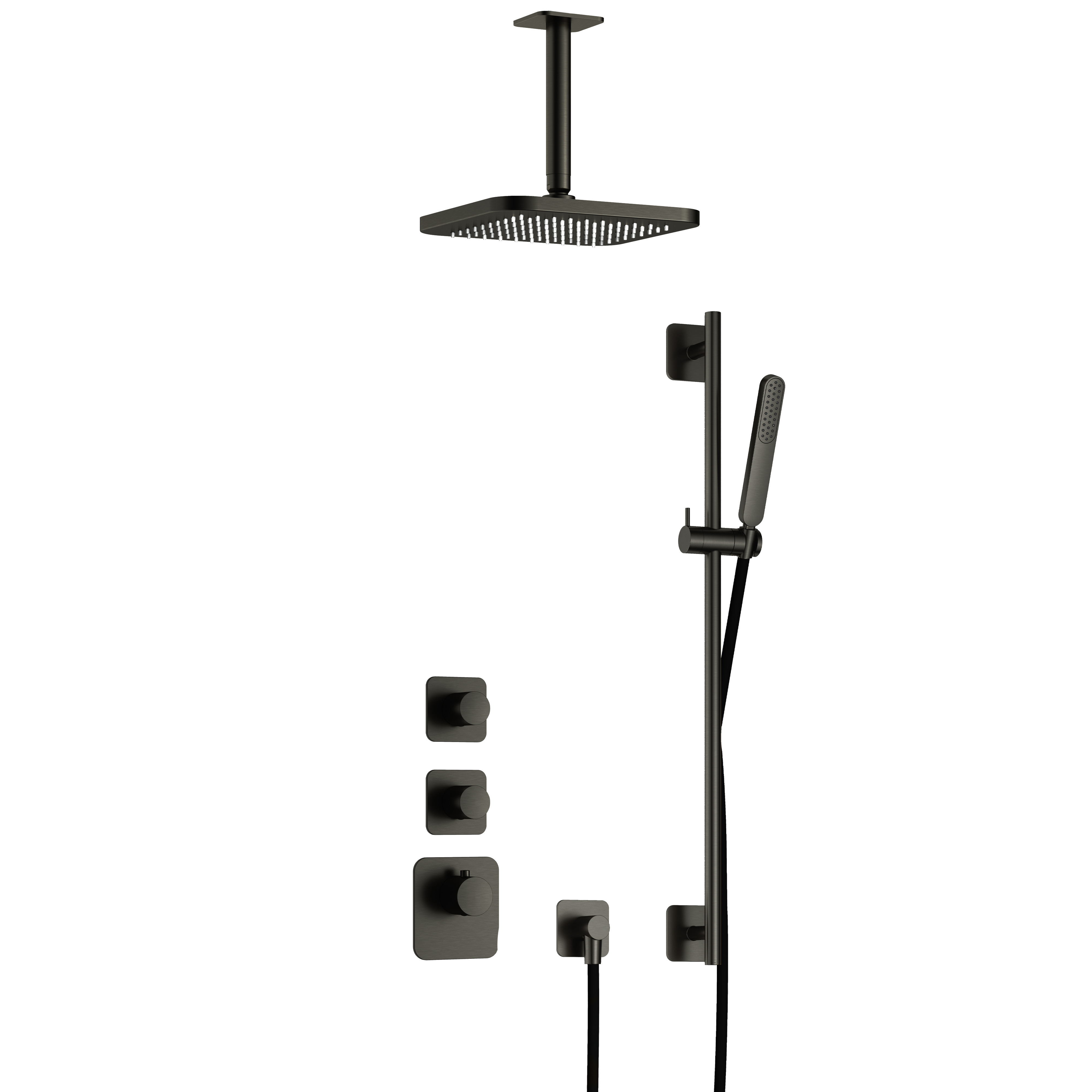 Hotbath Gal Highflow inbouwset m. 2 stopkr. m. plaf. buis en glijst. IBS40BGP27 Geborsteld Gunmetal PVD