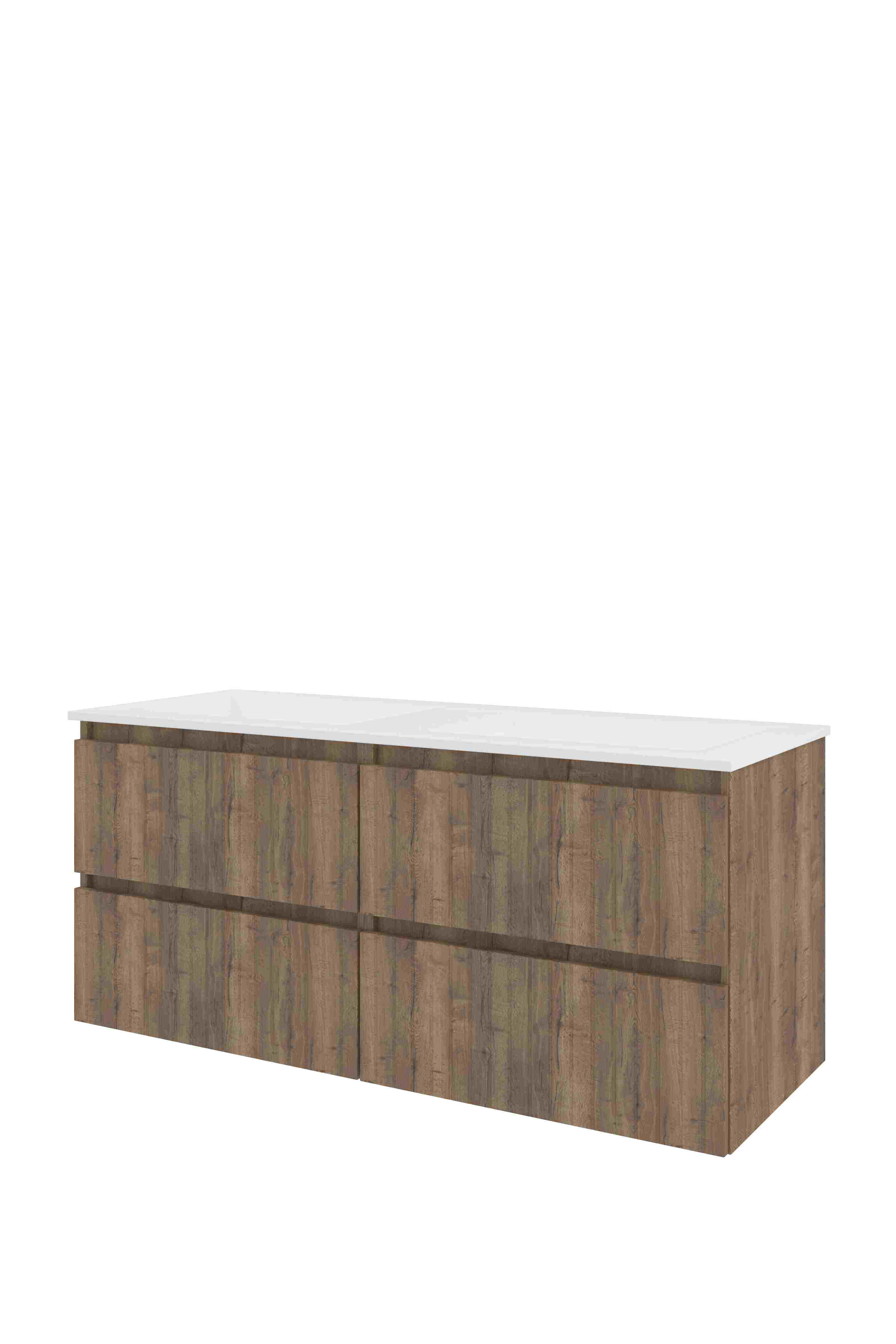 Proline Set polystone Elegant wast. z. kr.gaten en onderkast 4 laden sym. gefr. 1818583 Terra oak/Mat wit 1200x460x540