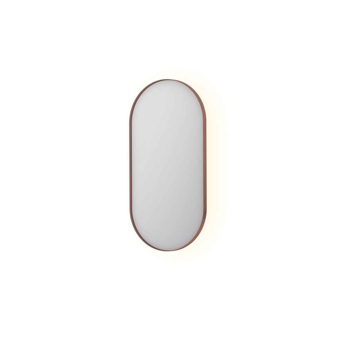 INK SP21 Spiegel ovaal in stalen kader incl indir LED verw. color dimb. en schak. 8408969 Geborsteld koper Afm. 500x40x1000