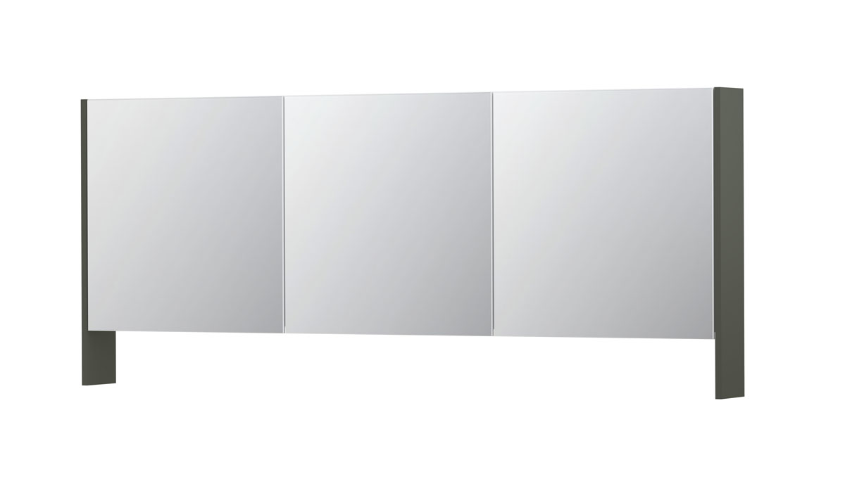 INK SPK3 spiegelkast m. dubbel gesp. 3 deuren icm open planchet en stop/schak. 1110425 mat beton groen H740xB1800xD140
