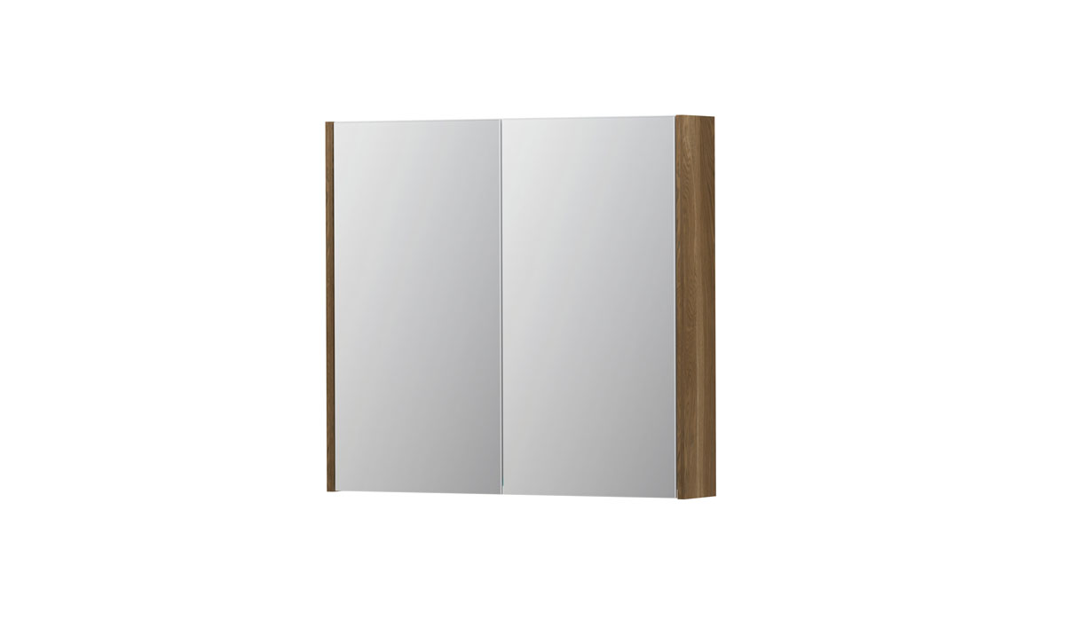 INK spiegelkast met 2 dubbelz. spiegeldeuren en stopc./schak. 1105218 Massief eiken H730xB800xD140