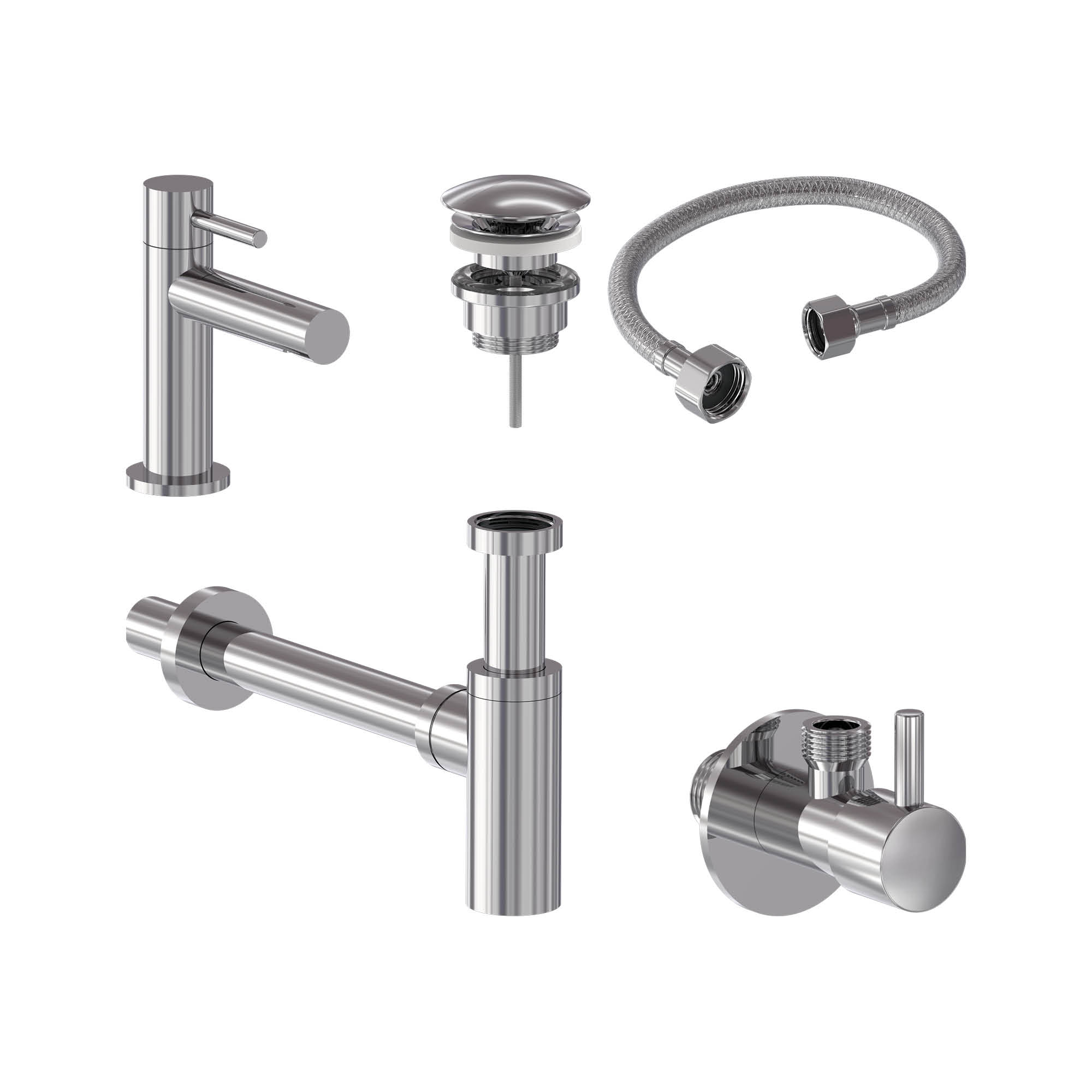 MAY Stilo set Fonteinkraan model S plug always open sifon en hoekstopkraan 6803601 Chroom