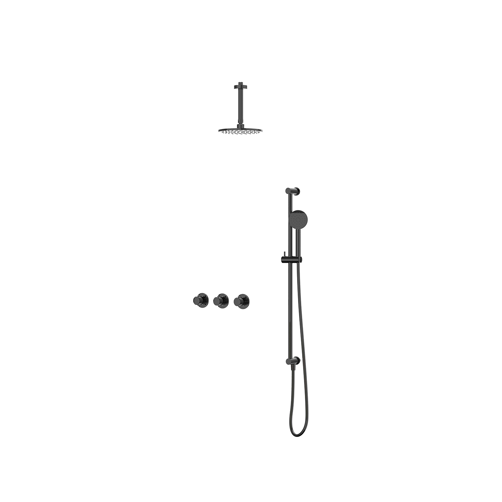 IVY Nexus set 2 stopkr. pl.b. 15cm R20cm gl.st. m. uitl. slang 150cm + s.spr. hd. CSN4ZCCDBB Zwart chroom PVD
