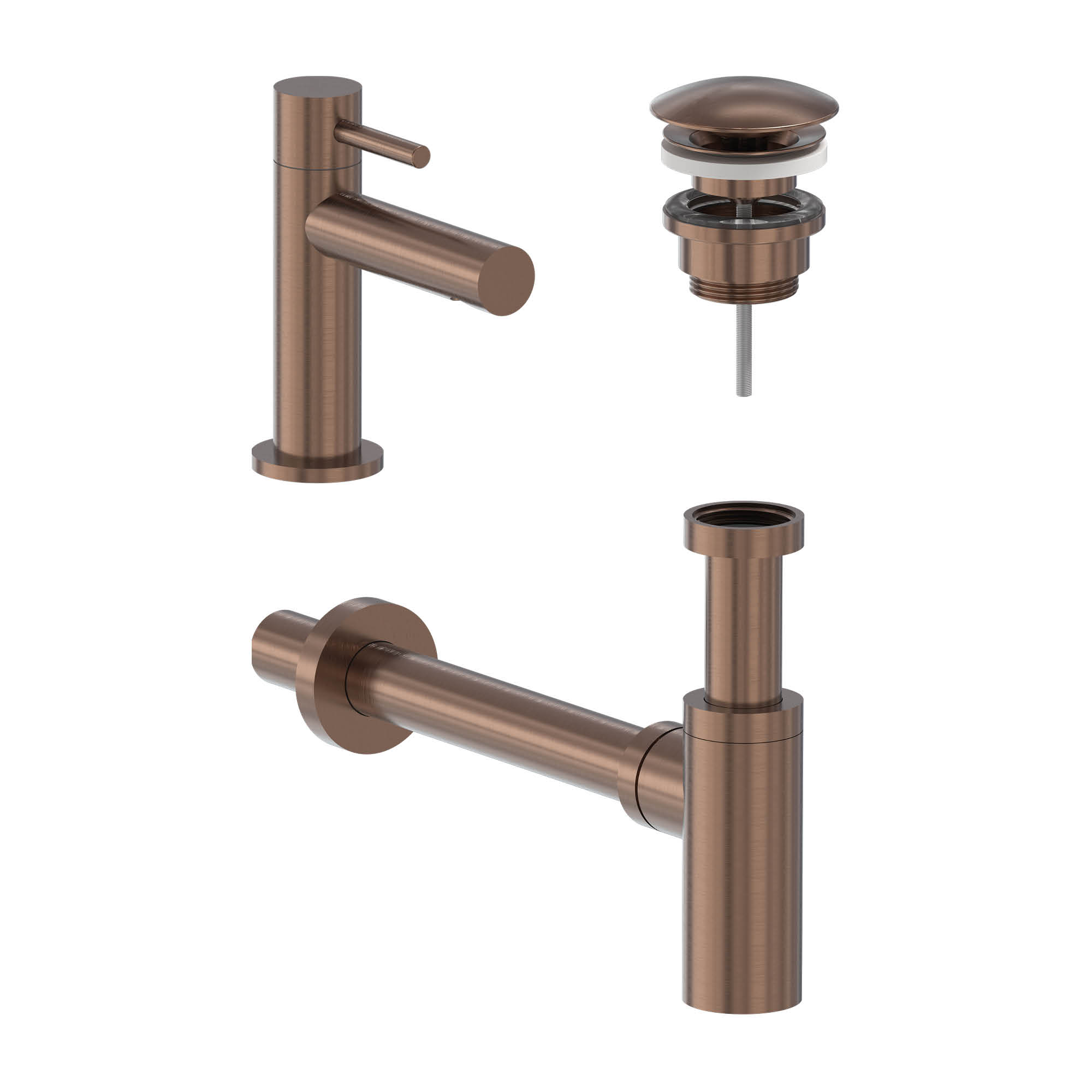 MAY Stilo set Fonteinkraan model S plug always open en sifon 6803555 Geborsteld mat koper PVD