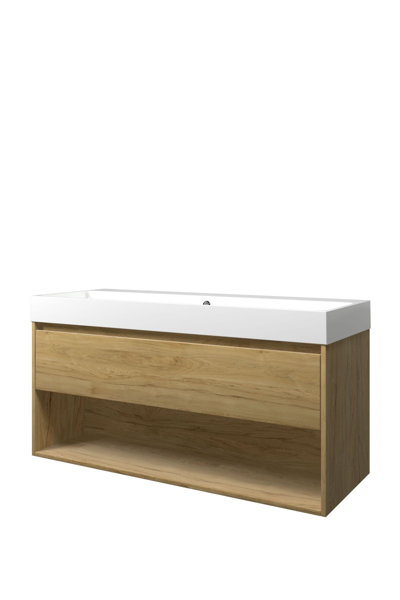 Proline set polystone Loft wast. z. krgt. en onderk. met schap PGWA1200IO Ideal oak/Glans wit H620xB1200xD460