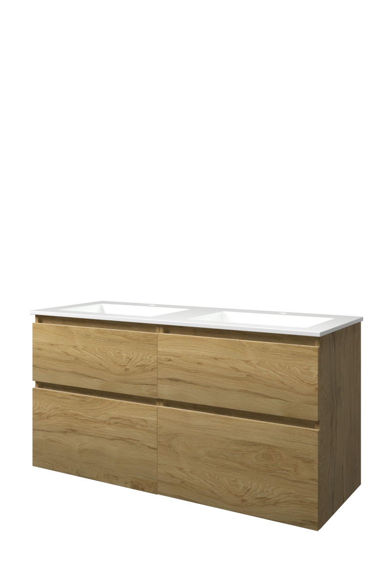 Proline set polystone Elegant wast. met 2 krgt. en onderk. 4 laden a-sym. AGWC2x602IO Ideal oak/Glans wit H620xB1200xD460