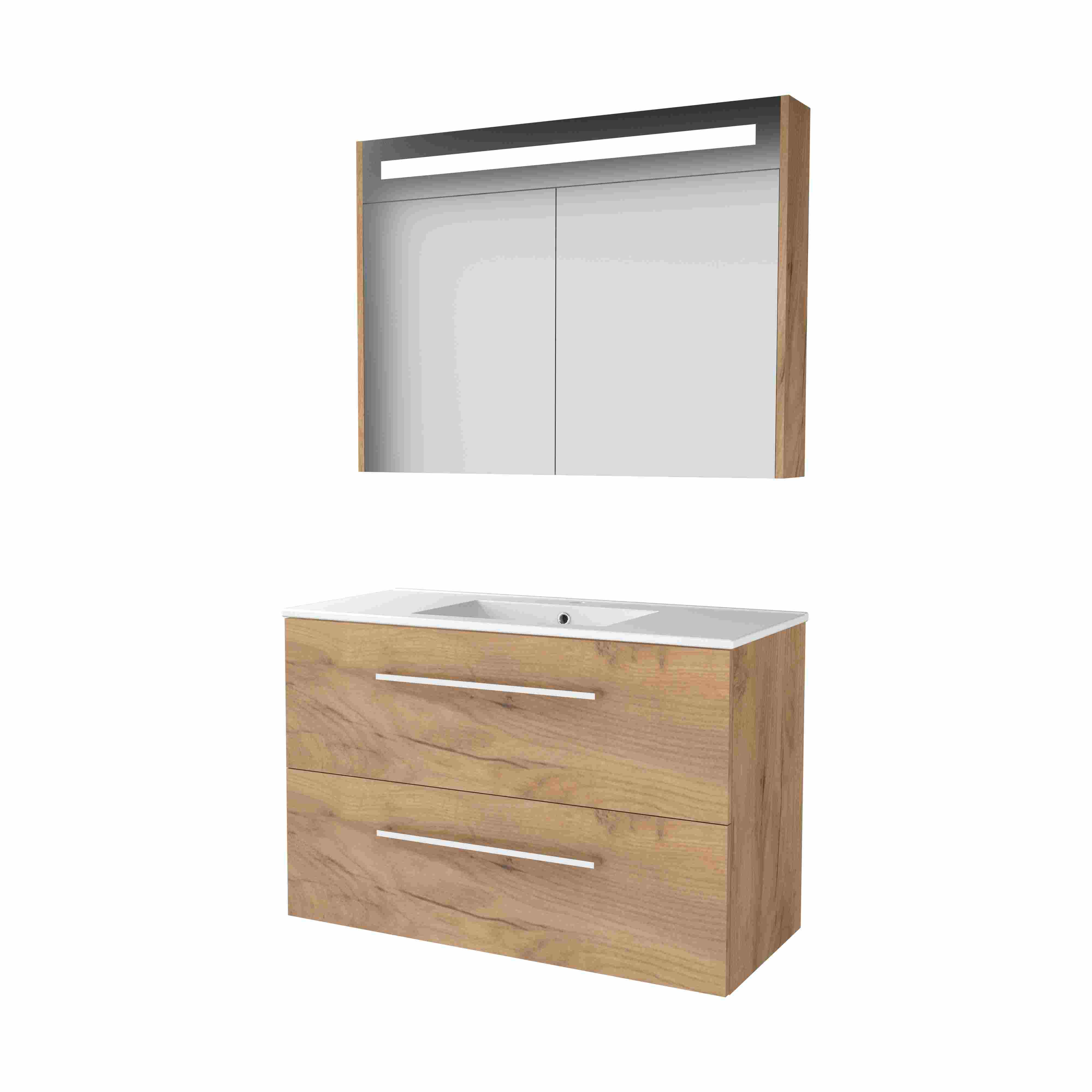 Basic Premium 46 set 100x46cm met gr. 2 la keram. wast. 1 krgt. incl. kast m. verl. P46GR100PWO Whisky Oak