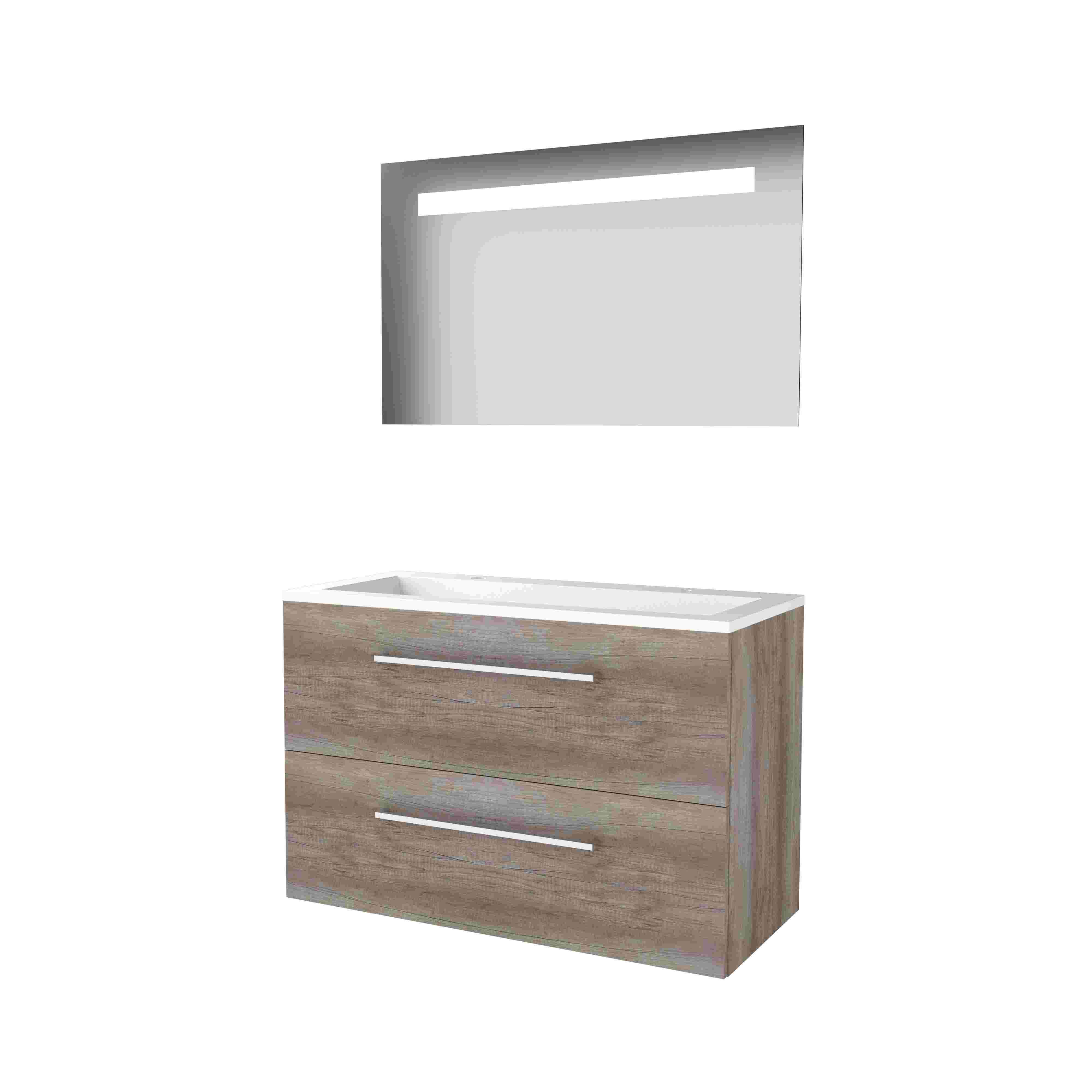 Basic Economic 46 set 100x46cm met gr. 2 la Acryl wast. 2 krgt incl. spiegel m. verl. E46GR100A2SO Scotch Oak