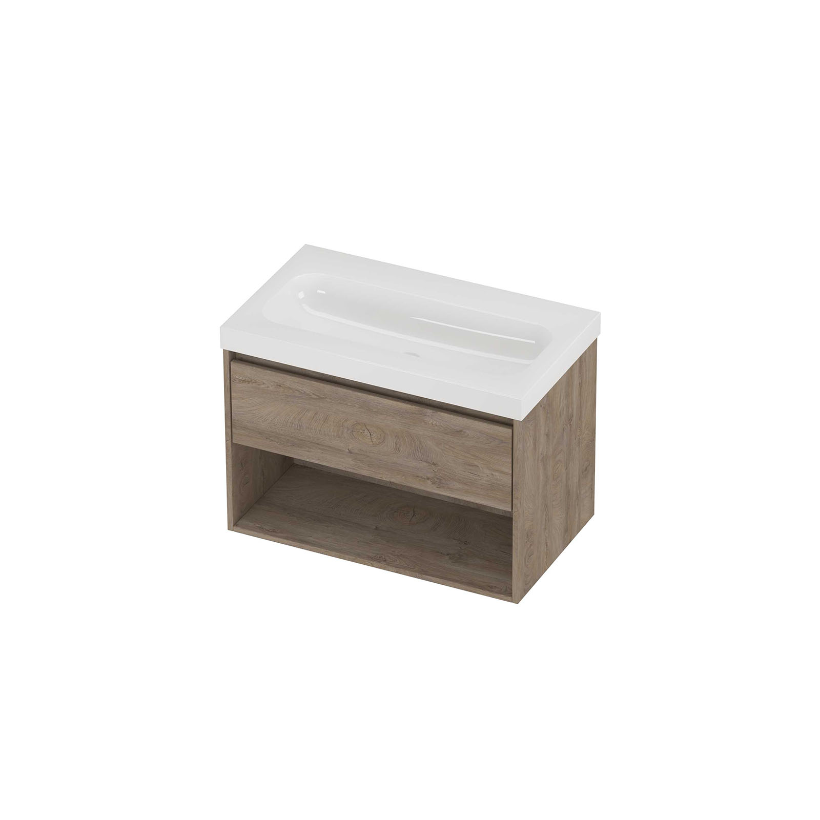 Proline Set polystone Mezza wast. z. krgt. en onderk. met schap HGWA800RO Glans wit/Raw oak 80x46x58