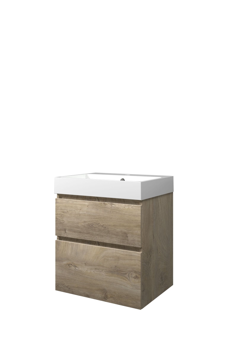 Proline set polystone Loft wast. met 1 krgt. en onderk. a-sym. 1817011 Raw oak/Glans wit H700xB600xD460