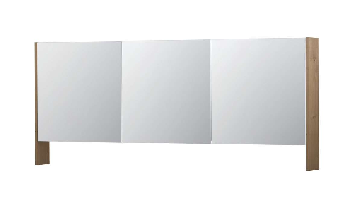 INK SPK3 spiegelkast m. dubbel gesp. 3 deuren icm open planchet en stop/schak. 1110422 Ash grey fineer H740xB1800xD140