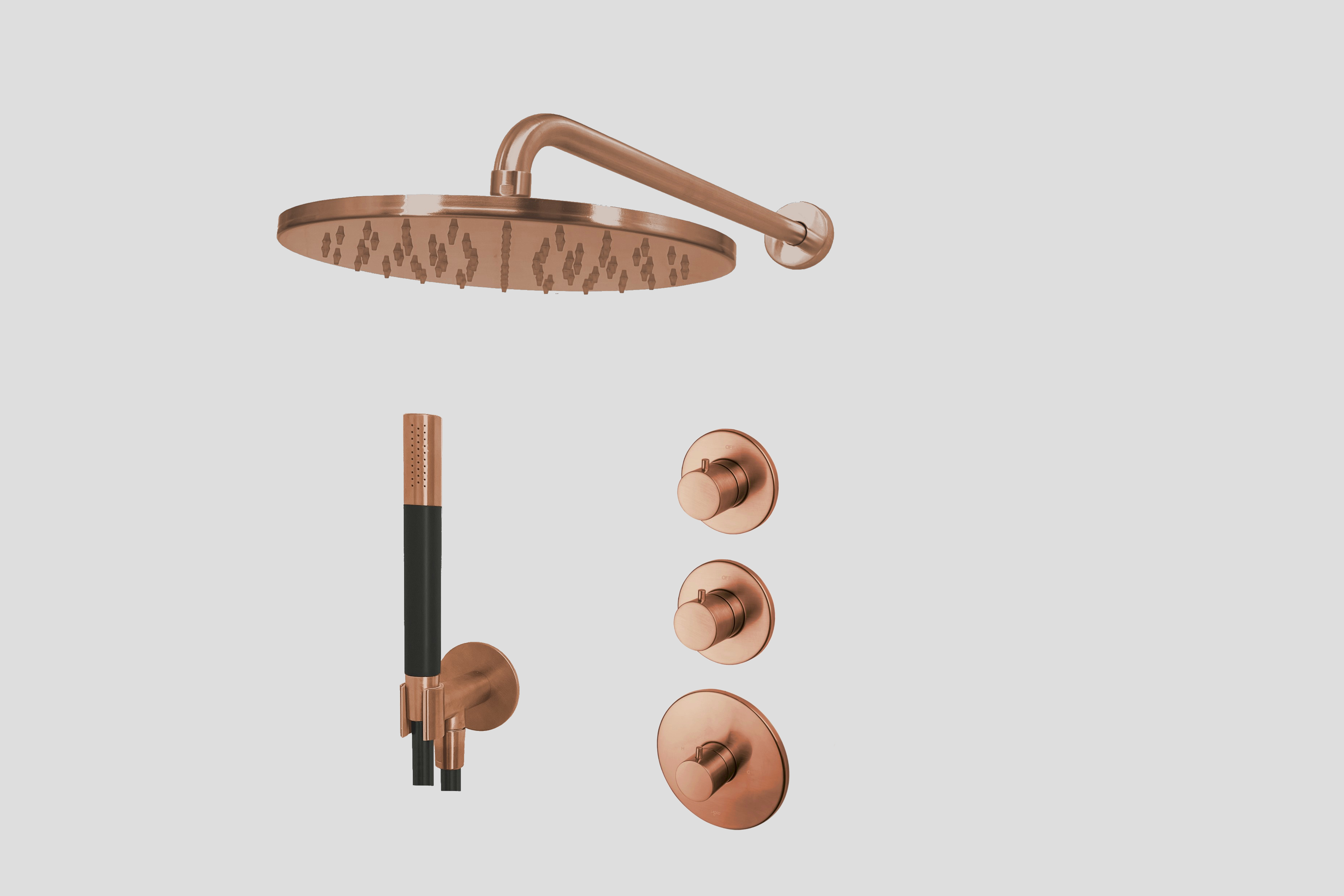 Lagoo Garda Lagoo Voordeel Set: thermostatische douche set m. 2 stopkranen LVS2BK Brushed Copper PVD