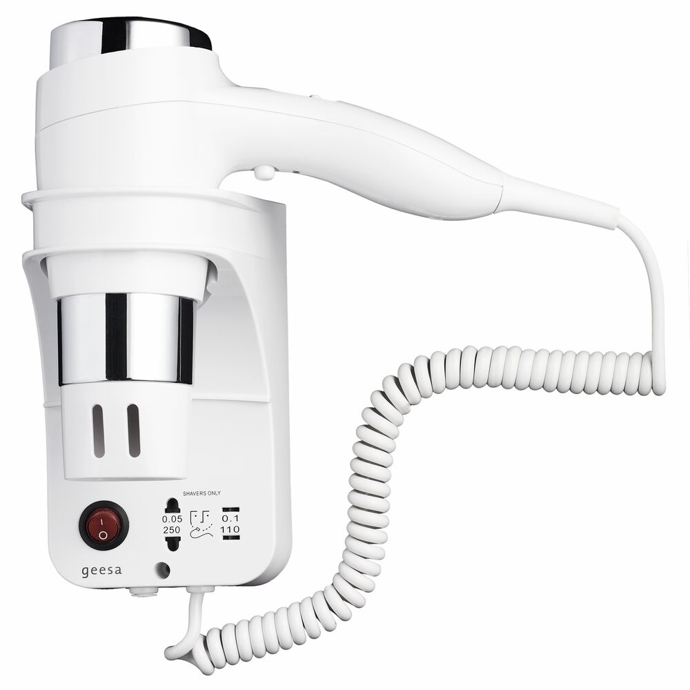 Geesa Haardroger 1600 W. 3 snelheden scheerstopcontact 916476 wit/chroom