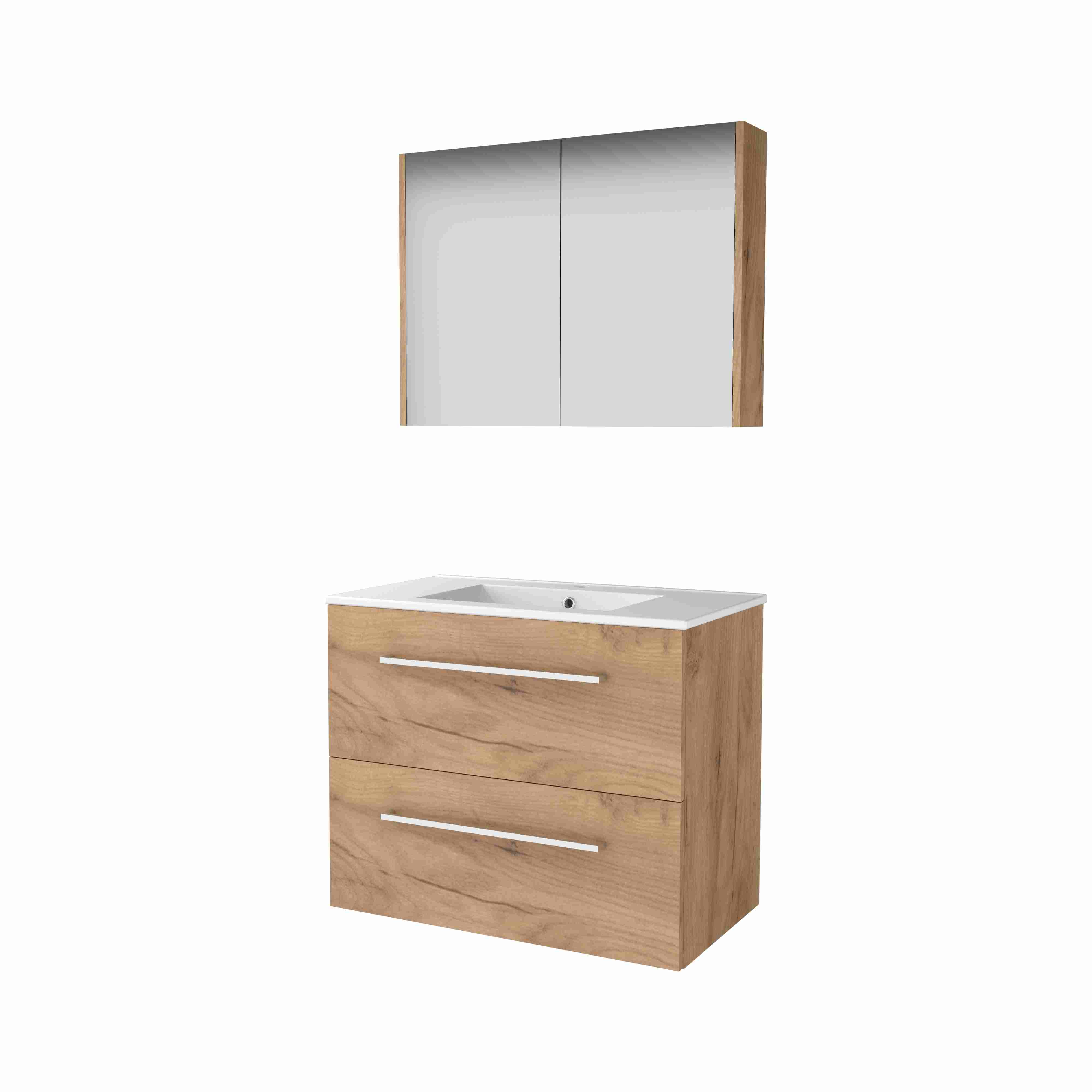 Basic Comfort 46 set 80x46cm met gr. 2 la keram. wast. 1 krgt. incl. kast C46GR80PWO Whisky Oak