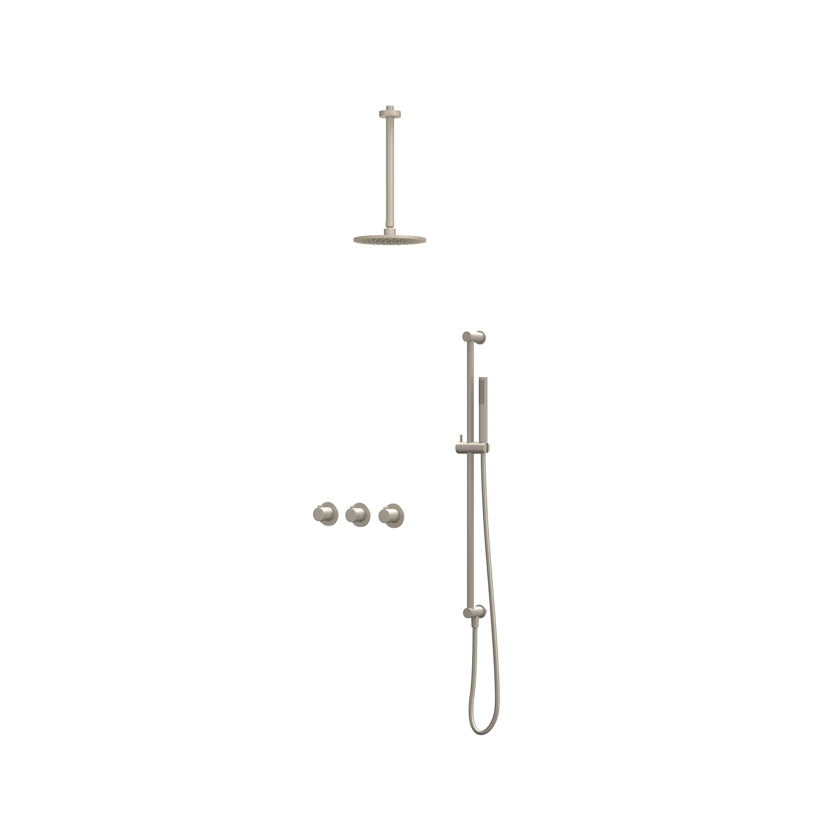 IVY Pact set 2 stopkr. pl.b. 30cm R20cm gl.st. m. uitl. slang 150cm + staaf CSP4EXGNADCB Geborsteld nickel PVD