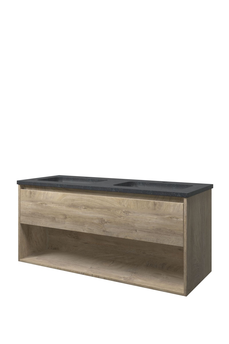 Proline set hardsteen Elegant wast. met 2 krgt. en onderk. met schap RBSA120D2RO Raw oak/Blue stone H545xB1200xD460